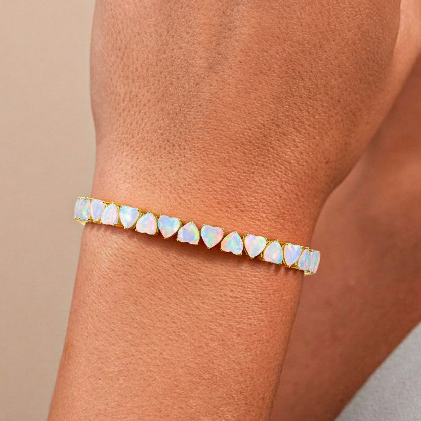 White Opal Heart Tennis Bracelet in 925 Sterling Silver 20.80 CT