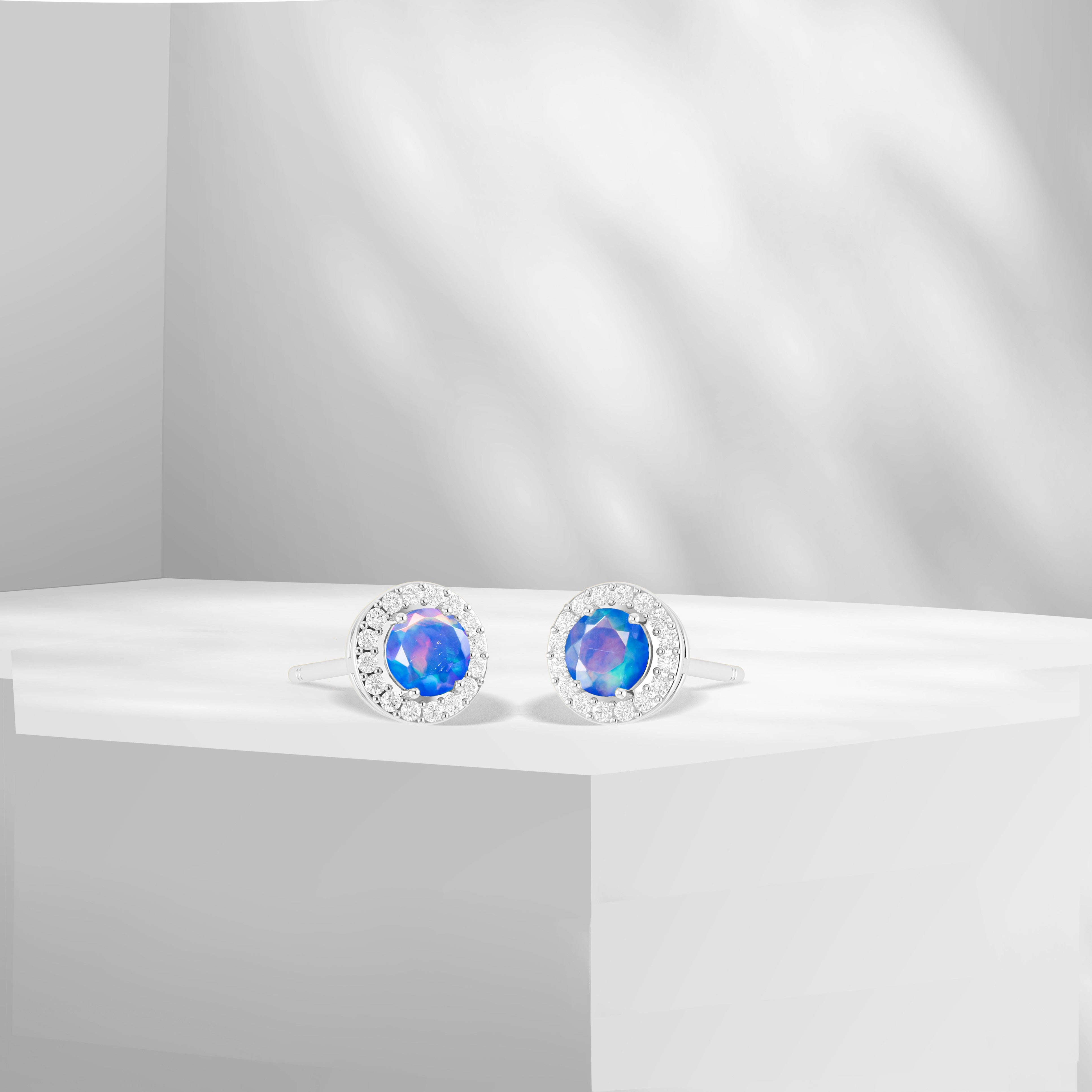 Round Multifire Opal Gemstone Stud Earring