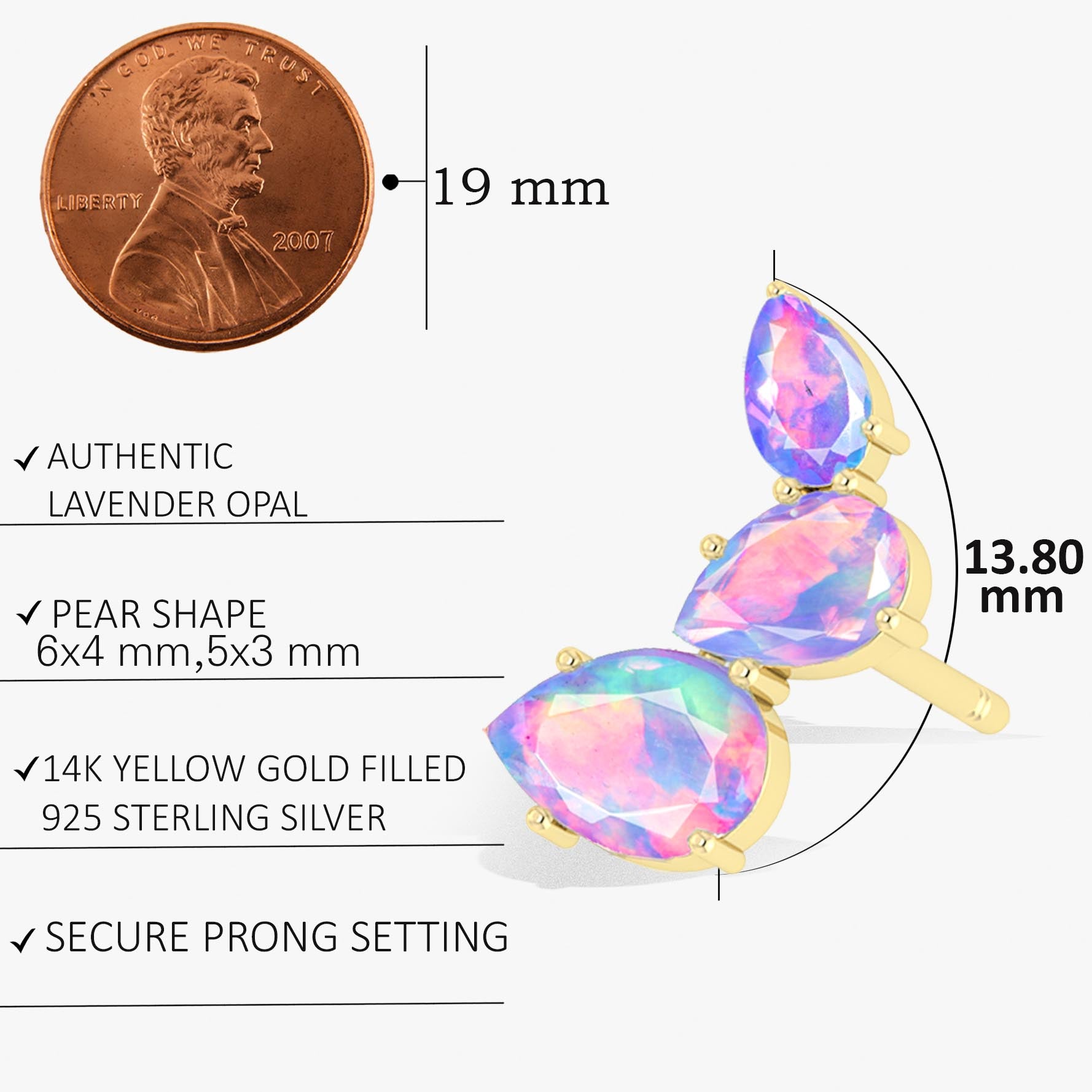 Lavender Opal Pear Horn Style Stud Earrings