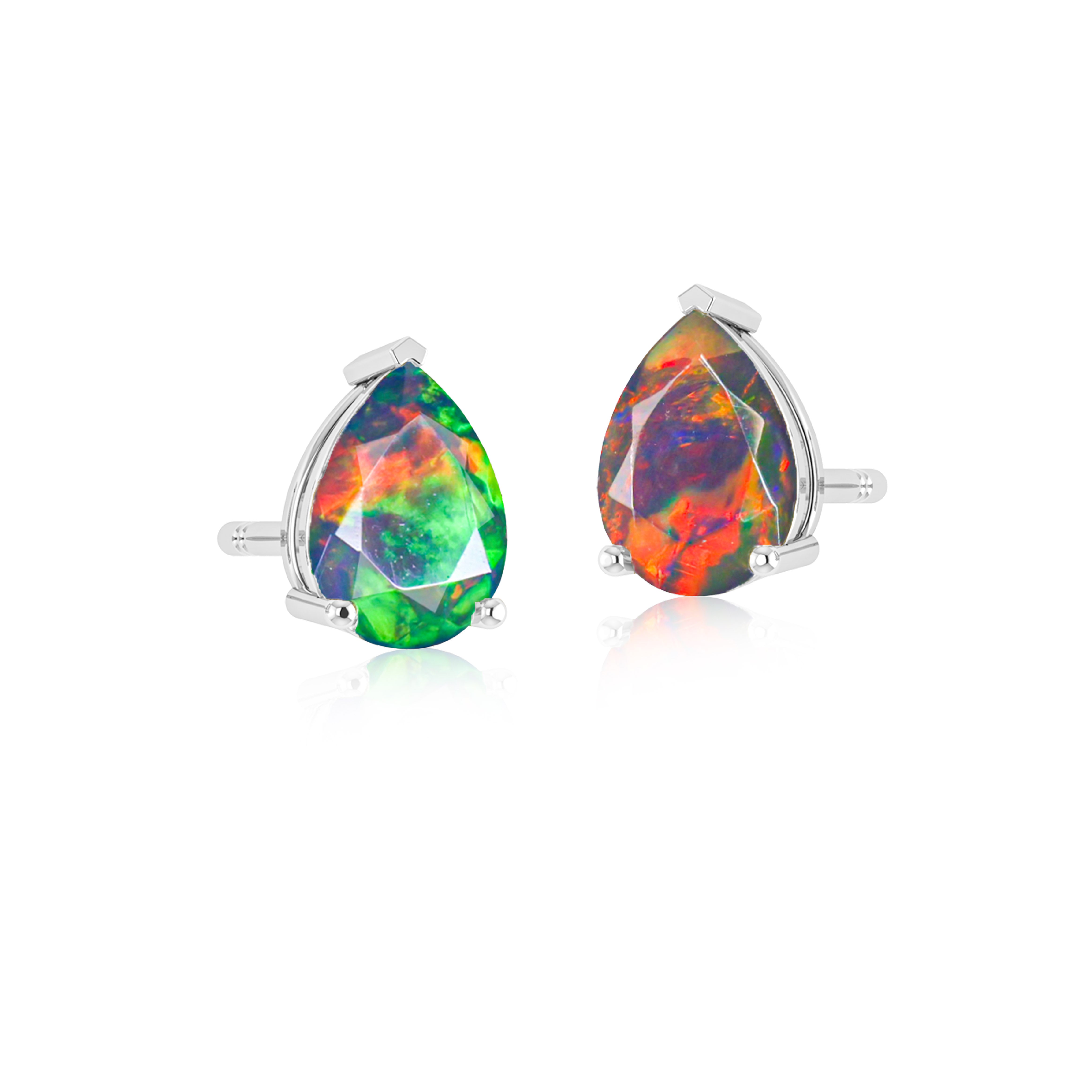 Black Multi Fire Pear Opal Prong Stud Earring