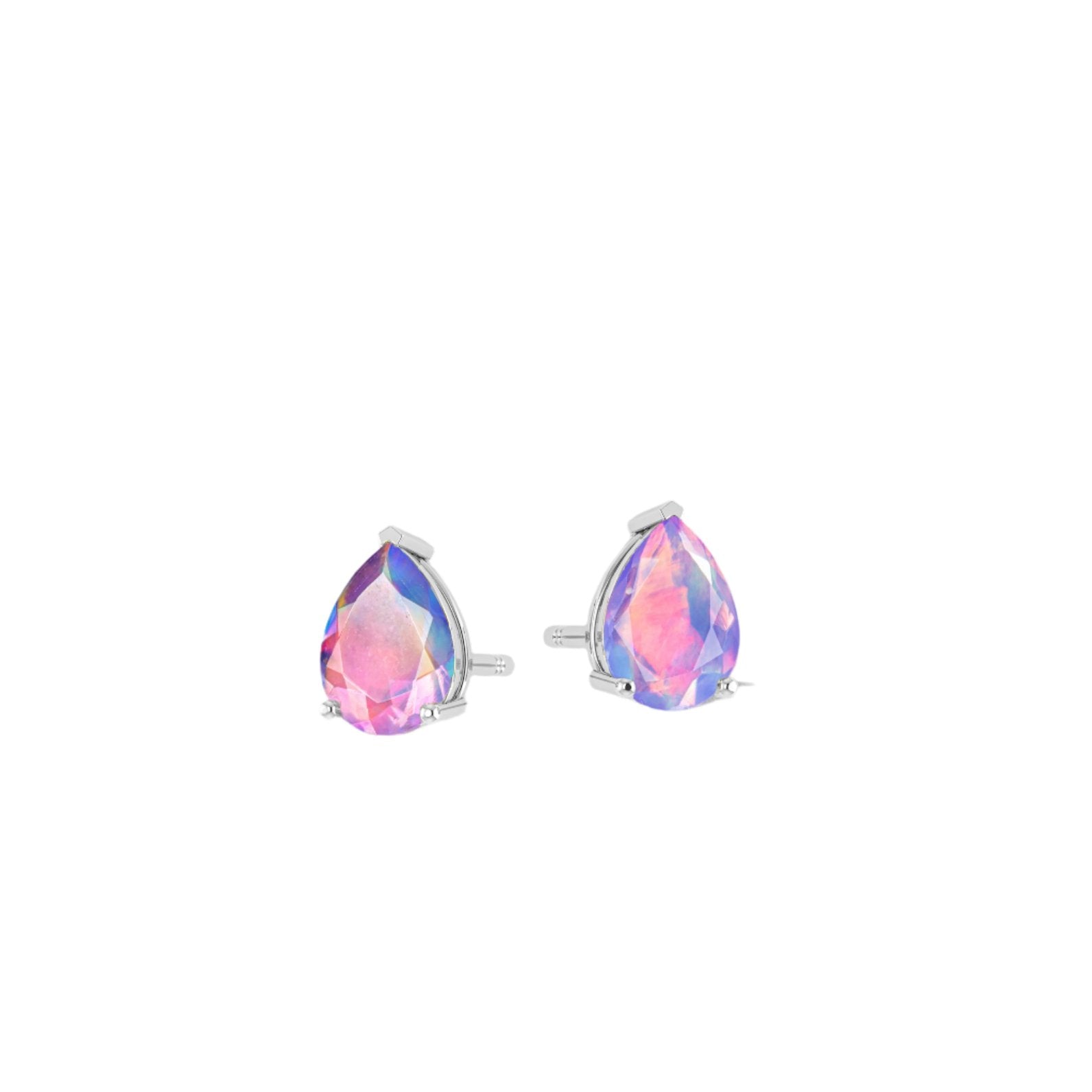 Lavender Multi Fire Pear Opal Prong Stud Earring