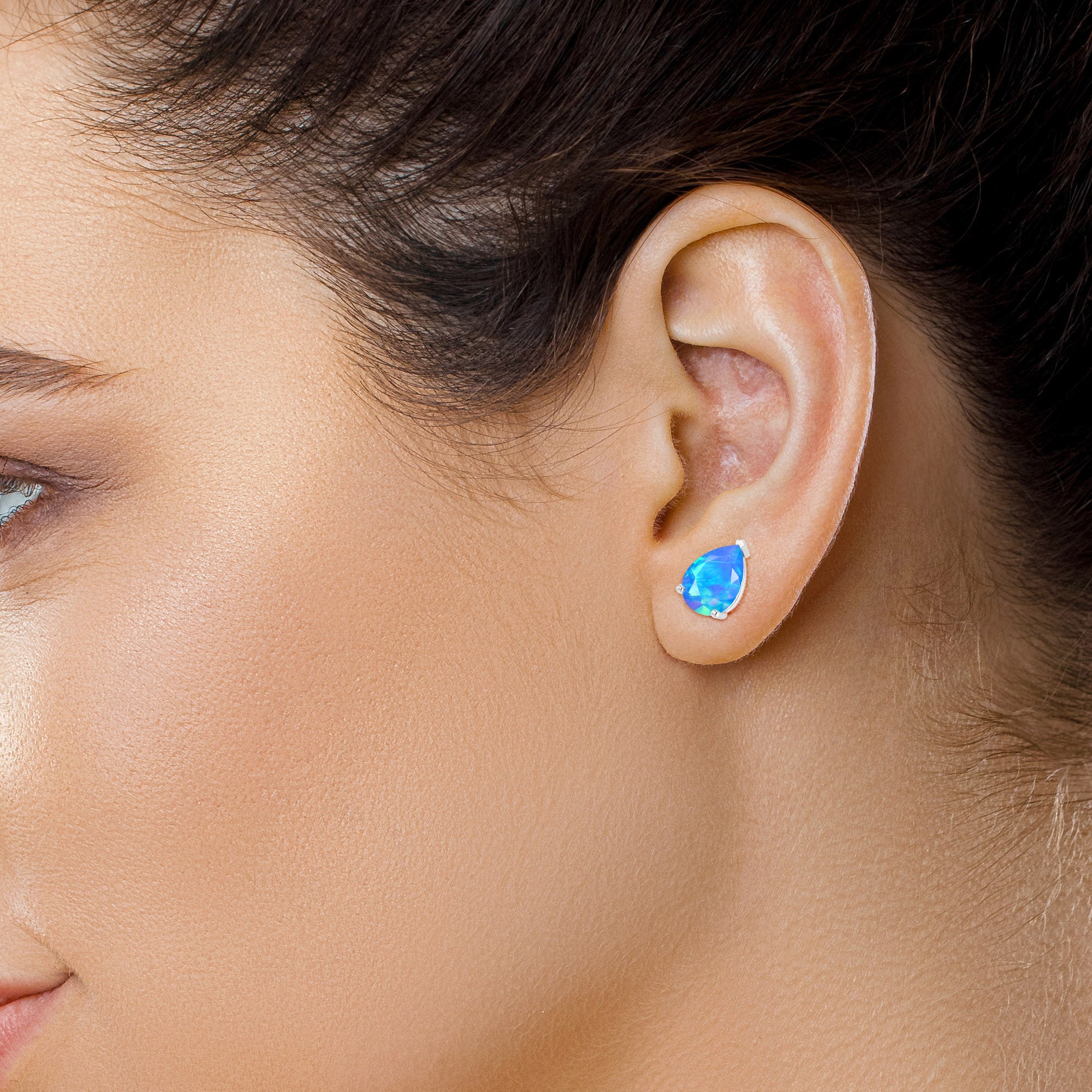 Blue Opal Silver Stud