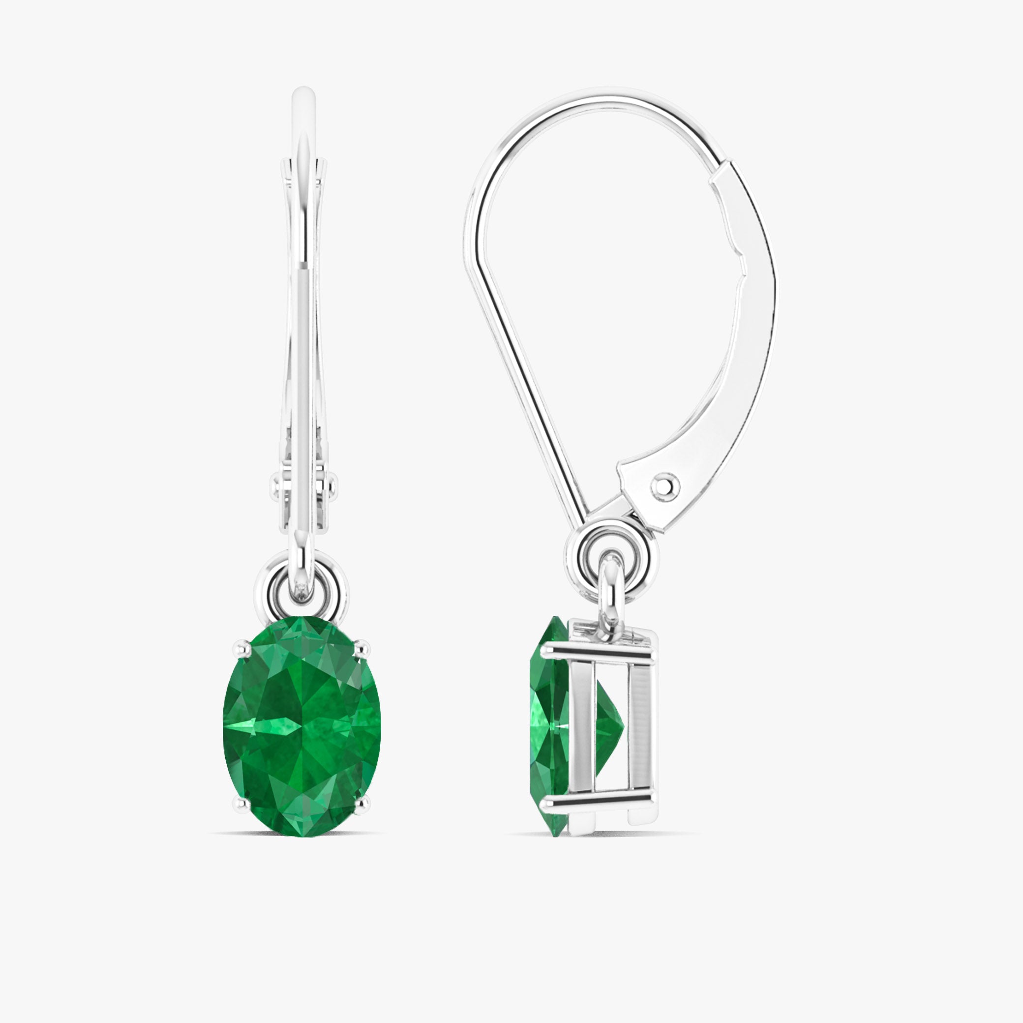 Green Emerald Gemstone Oval Stone Dangle Earring