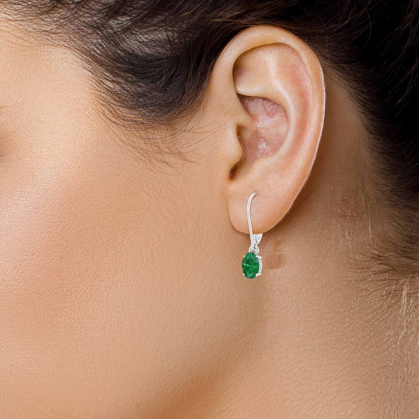 Green Emerald Gemstone Oval Stone Dangle Earring