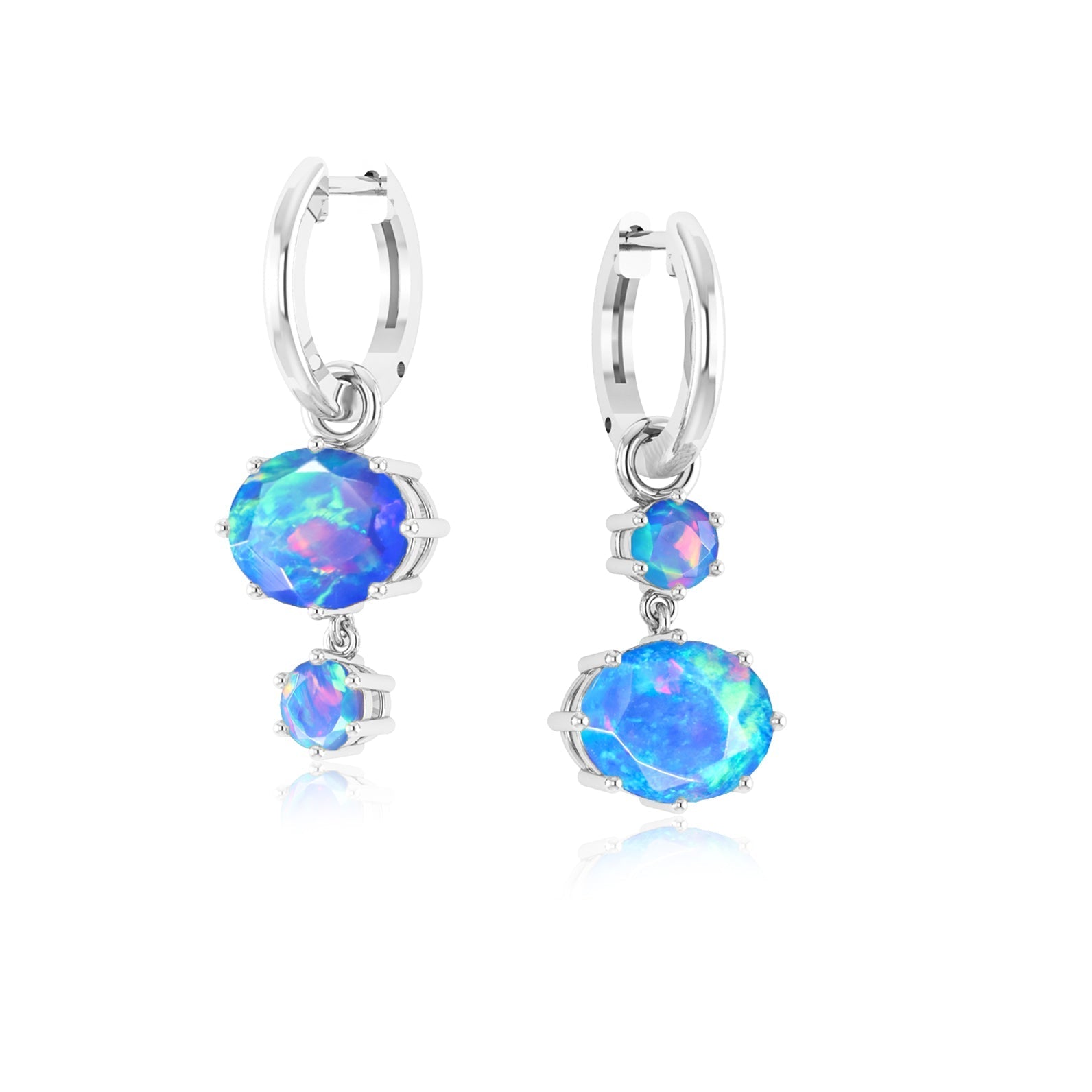 Blue Fire Opal Dual Round Stone Hoop Earrings