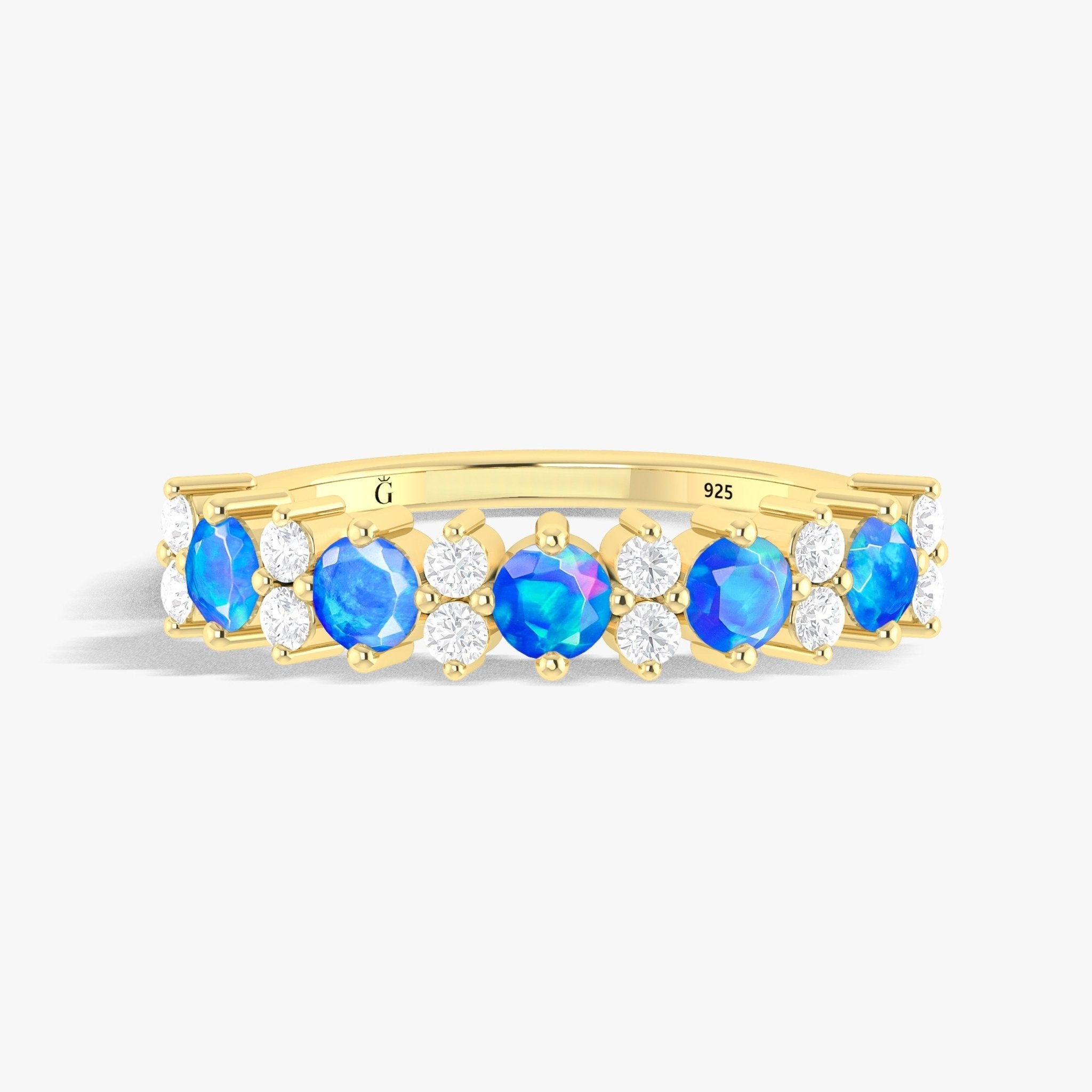 Half Eternity Ring with Natural Blue Opal and White Zircon - Goodstone Jewels