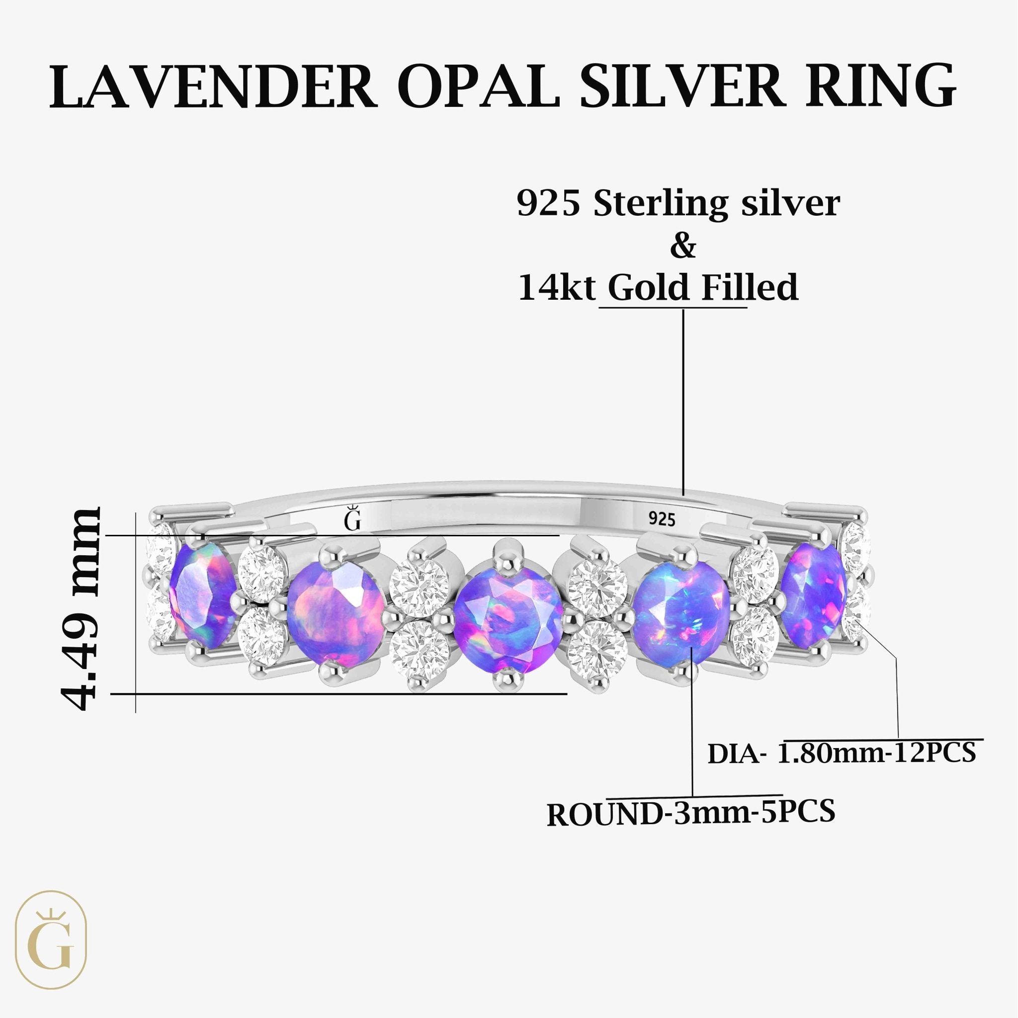 Half Eternity Ring with Natural Lavender Opal and White Zircon - Goodstone Jewels
