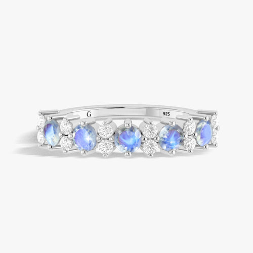 Half Eternity Ring with Natural Moonstone and White Zircon