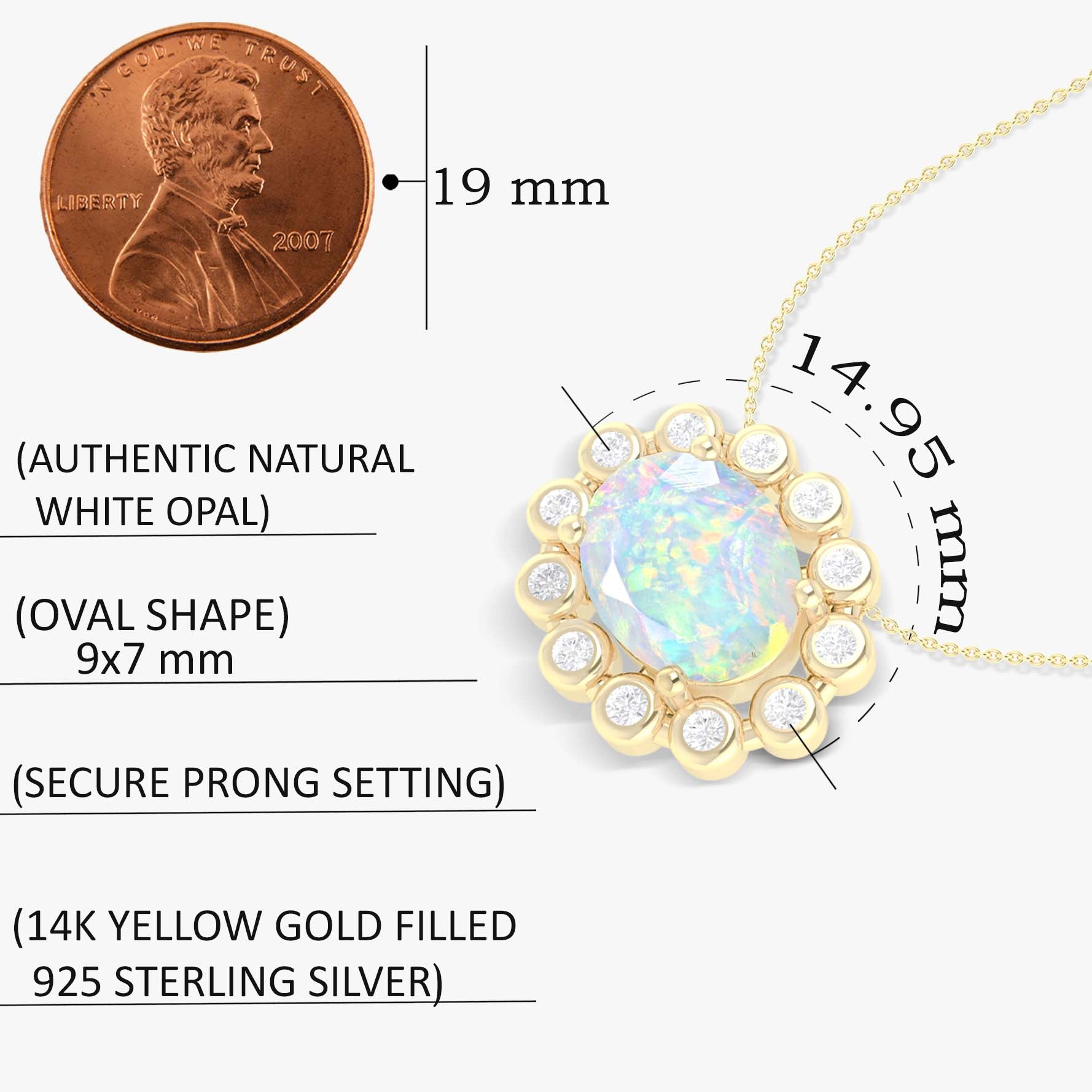 Halo Chain Pendant Necklace with Natural White Opal & Zircon - Goodstone Jewels