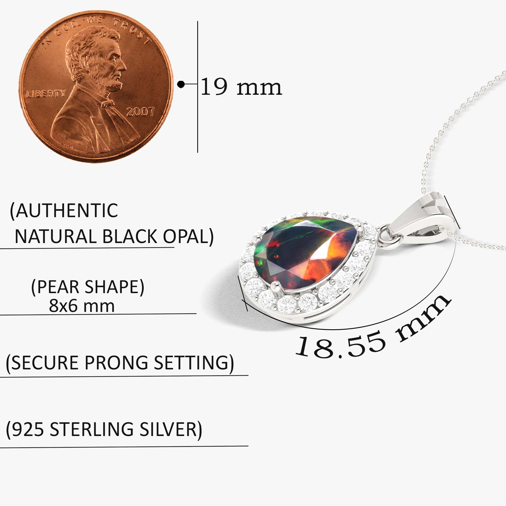 Halo Pendant Chain Necklace with Natural Black Opal and White Zircon - Goodstone Jewels