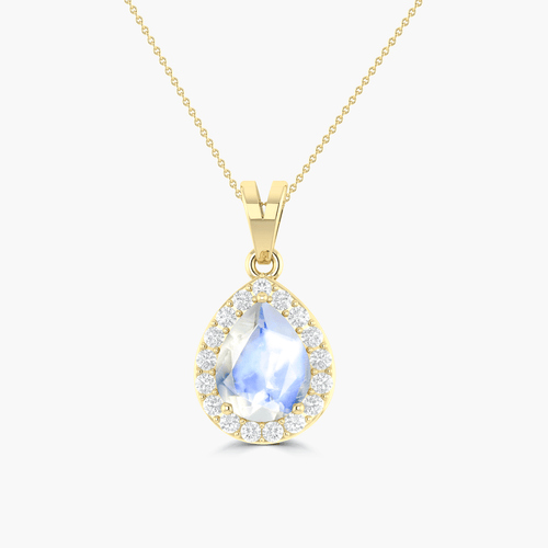 Halo Pendant Chain Necklace with Natural Moonstone and White Zircon