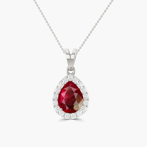 Halo Pendant Chain Necklace with Natural Ruby and White Zircon