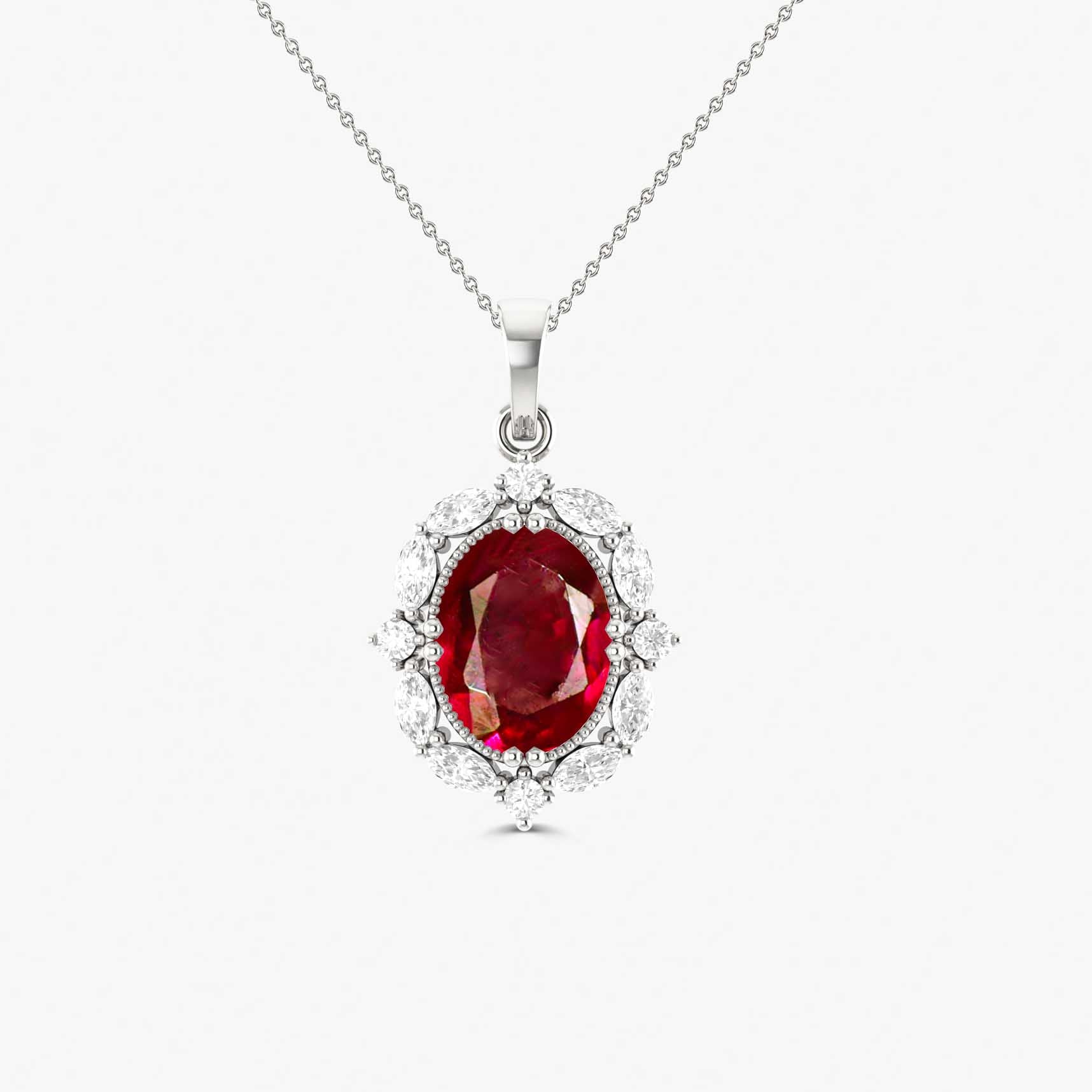 Halo Pendant Chain Necklace with Natural Ruby Gemstone - Goodstone Jewels