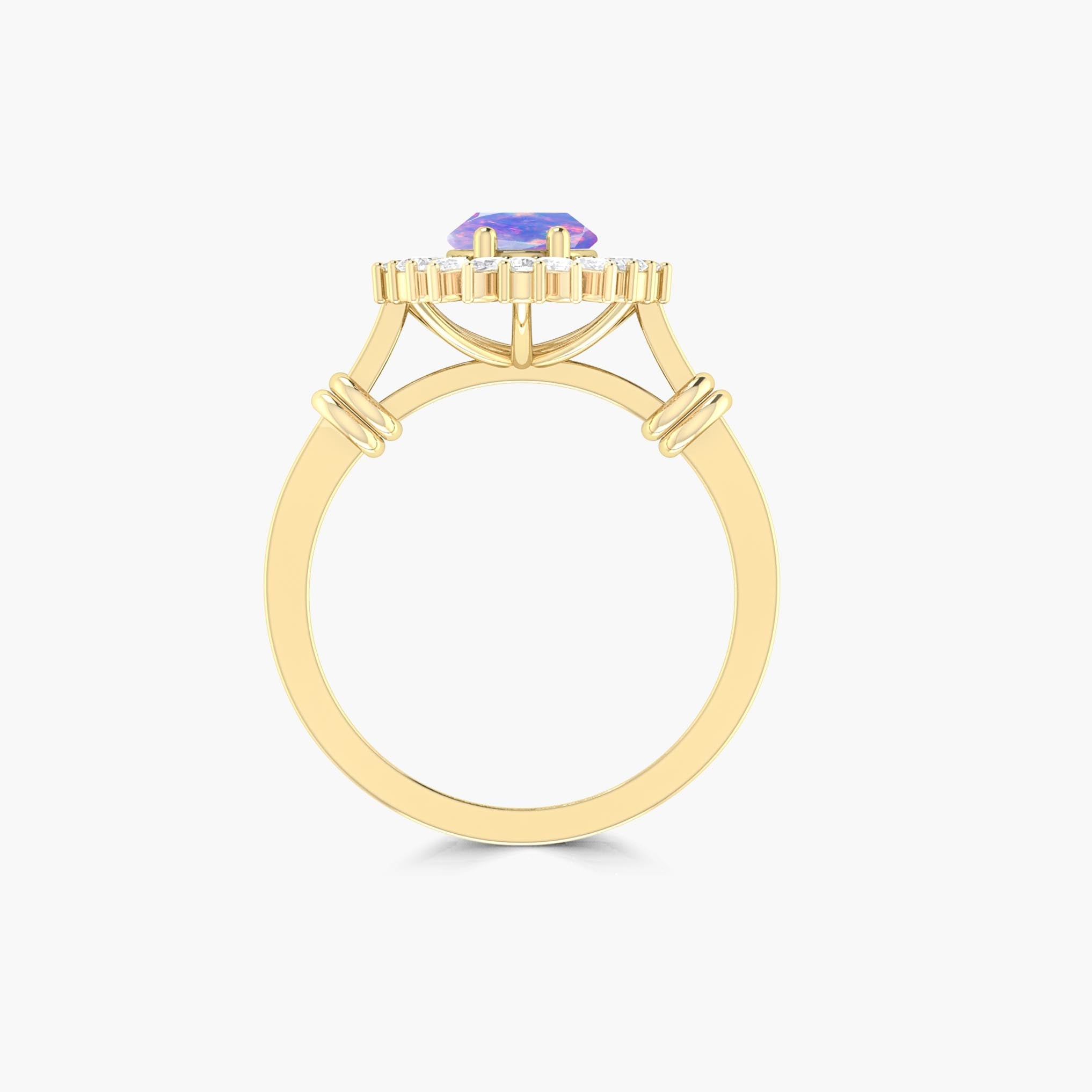 Halo Wedding Ring with Oval Shape Natural Lavender Opal - Goodstone Jewels