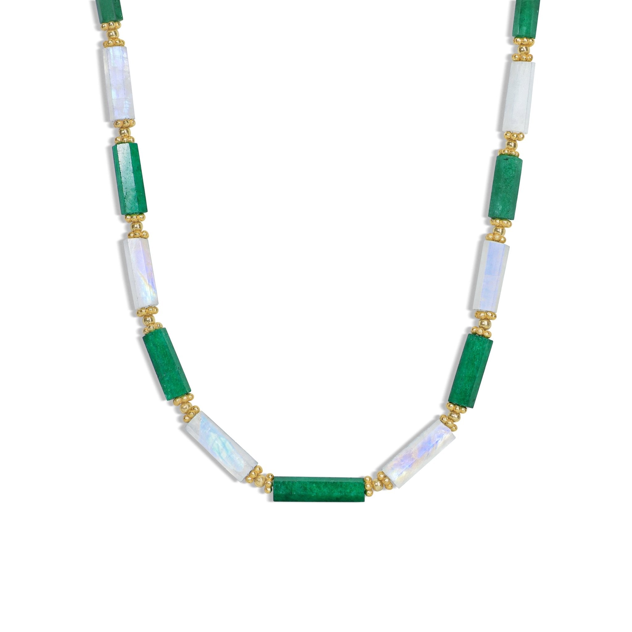 Handmade Green Emerald and Rainbow Moonstone Necklace - Goodstone Jewels