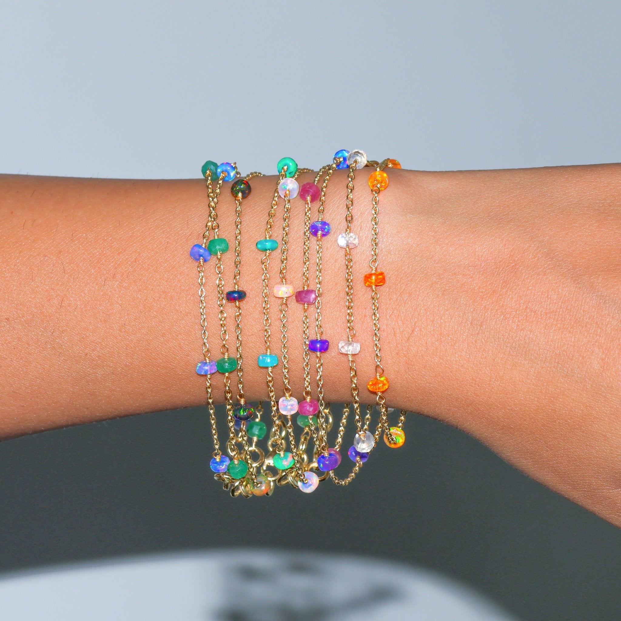 Handmade Green Opal Smooth Beaded Chain Bracelet - Goodstone Jewels