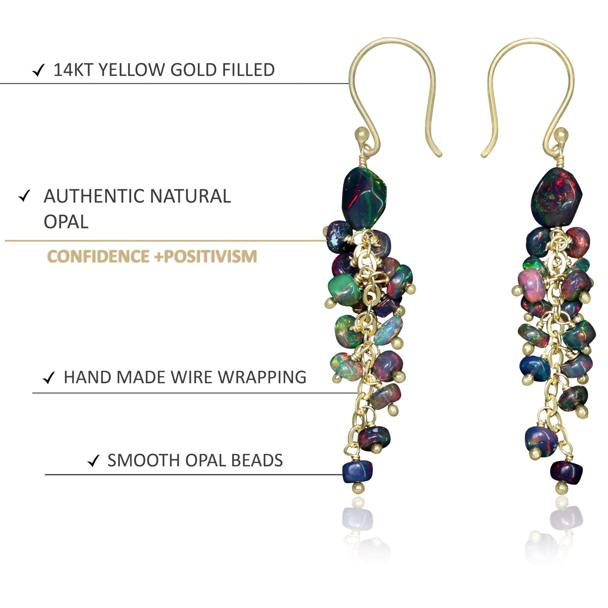 Handmade Wire Wrapping Black Opal Dangle Earrings - Goodstone Jewels