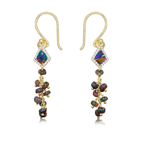 Handmade Wire Wrapping Kite Shape Black Opal Earrings