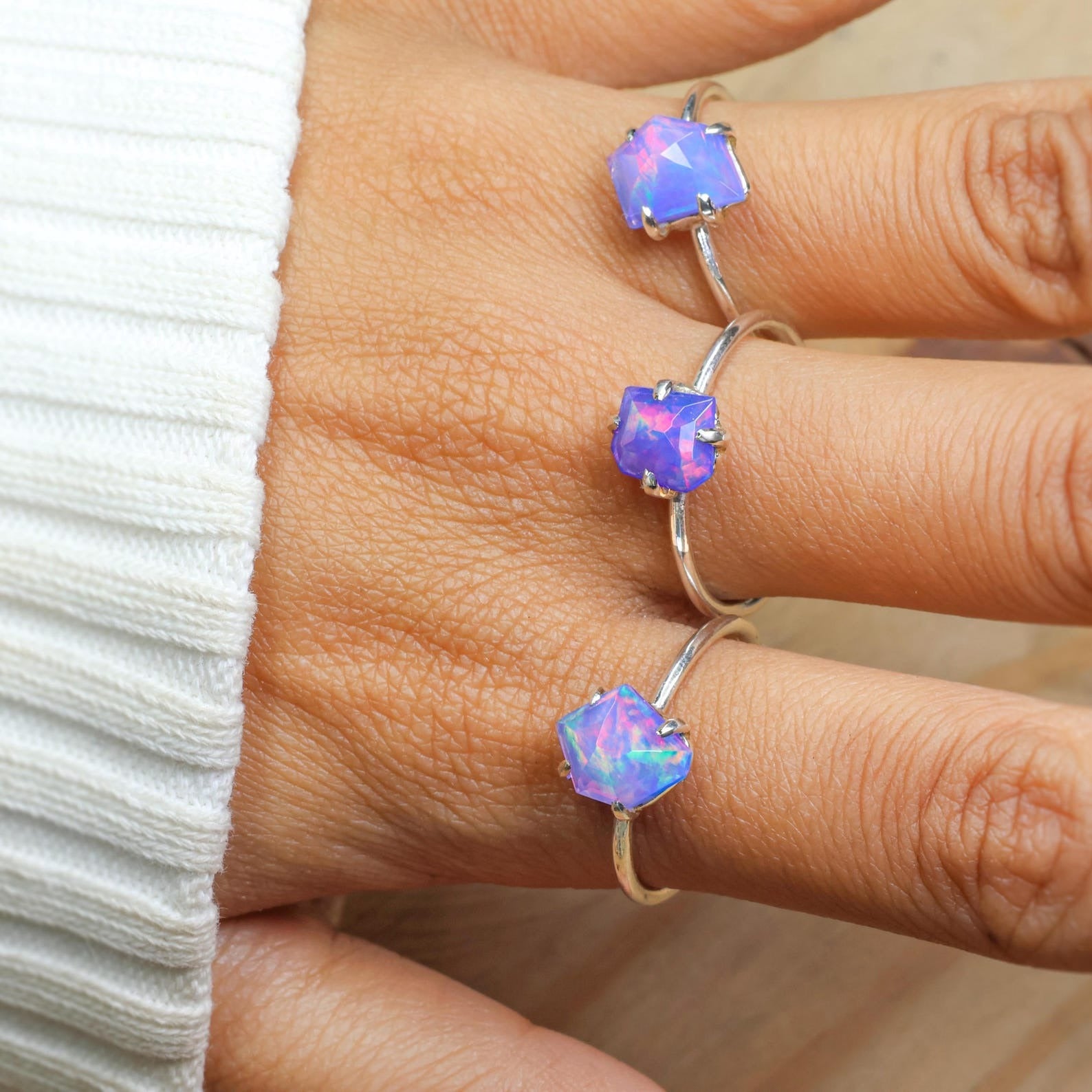 Lavender Fire Opal Handmade Ring
