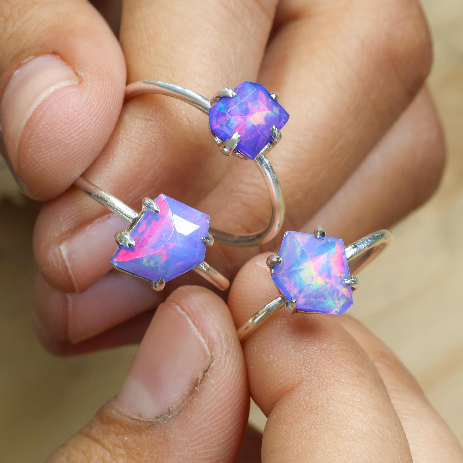 Lavender Fire Opal Handmade Ring