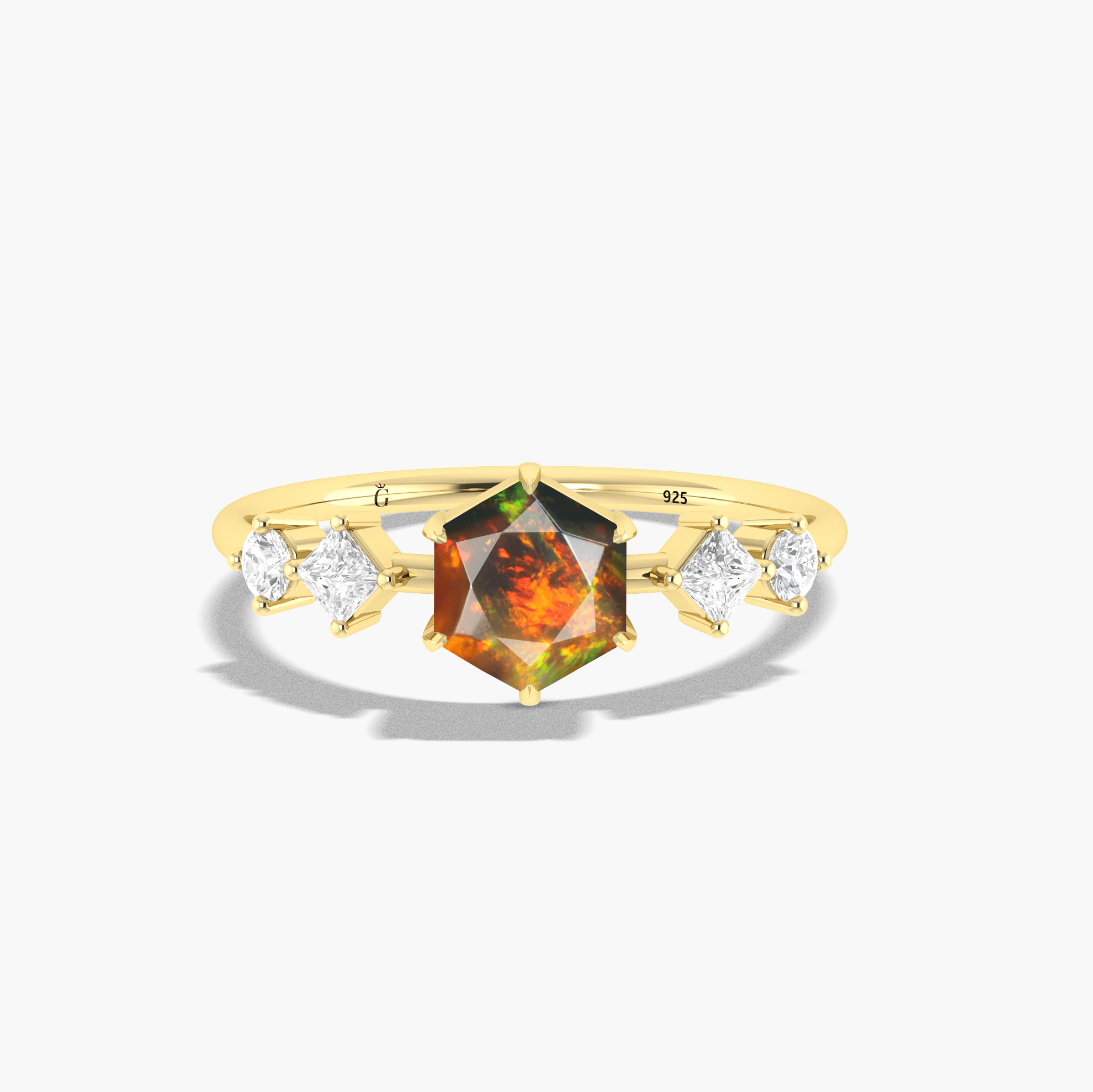Hexagon Shape 6 MM Natural Black Opal Designer Ring - Goodstone Jewels