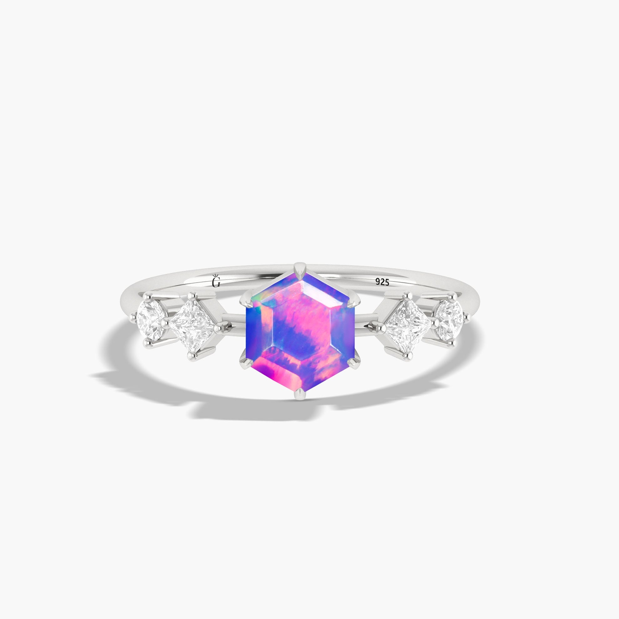 Hexagon Shape 6 MM Natural Lavender Opal Designer Ring - Goodstone Jewels