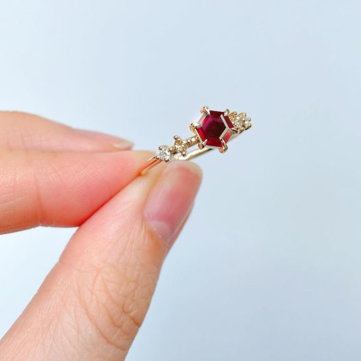 Hexagon Shape 6 MM Natural Ruby Designer Ring - Goodstone Jewels