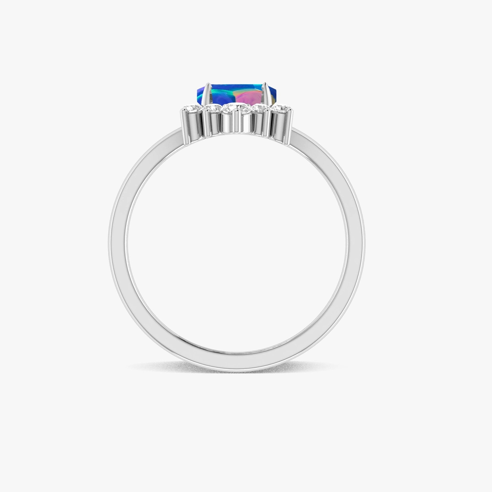 Hexagon Style Natural Blue Opal & White Zircon Designer Ring - Goodstone Jewels