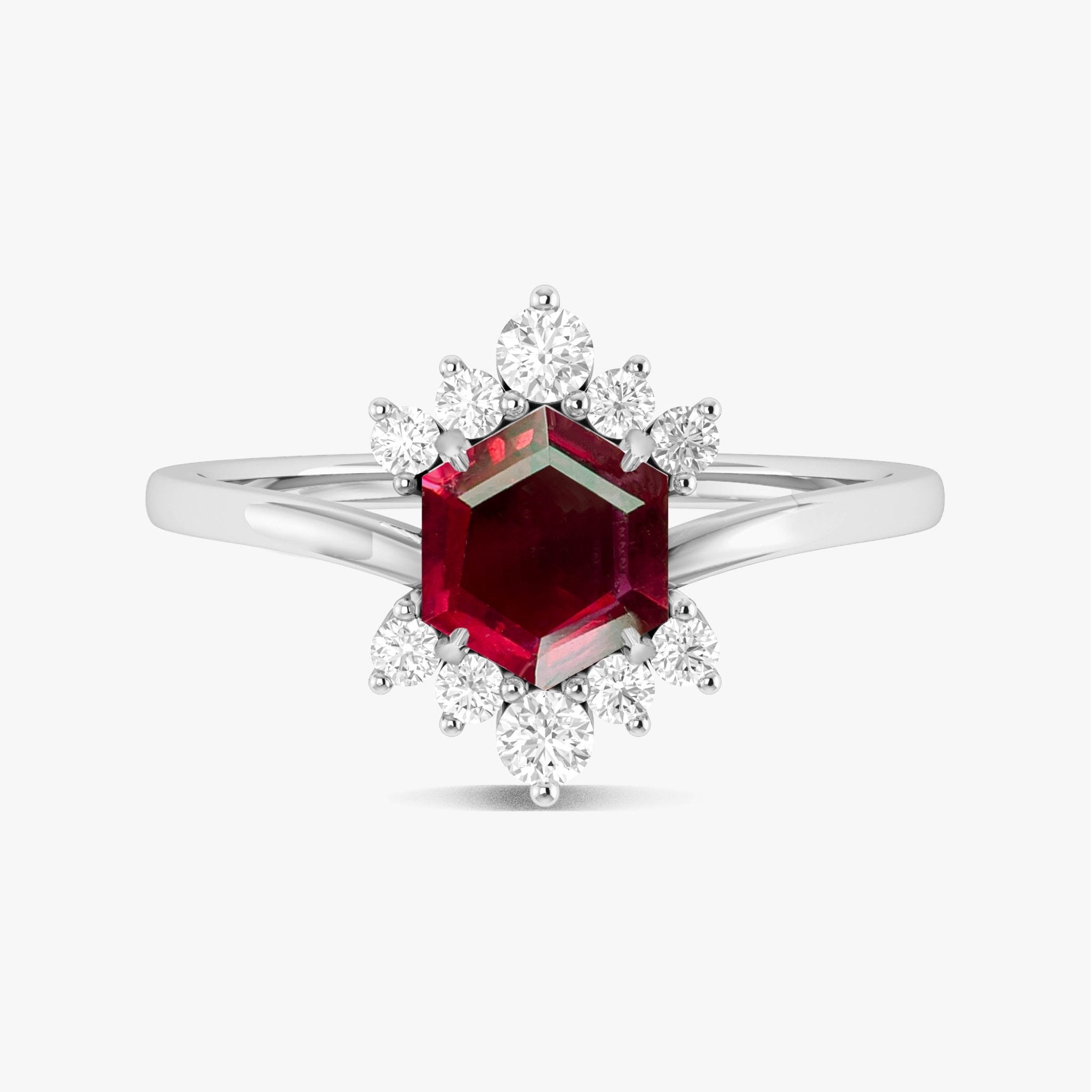 Hexagon Style Natural Ruby & White Zircon Designer Ring - Goodstone Jewels