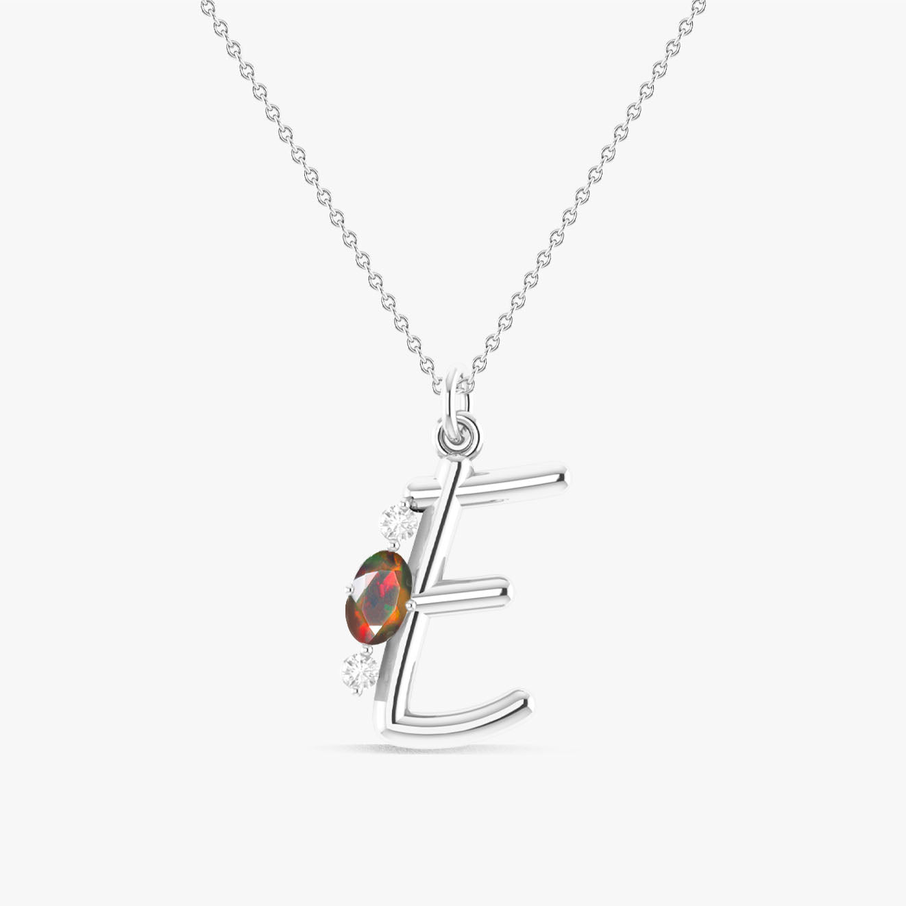 Initial E Alphabet Pendant Necklace with Natural Black Opal & Zircon - Goodstone Jewels