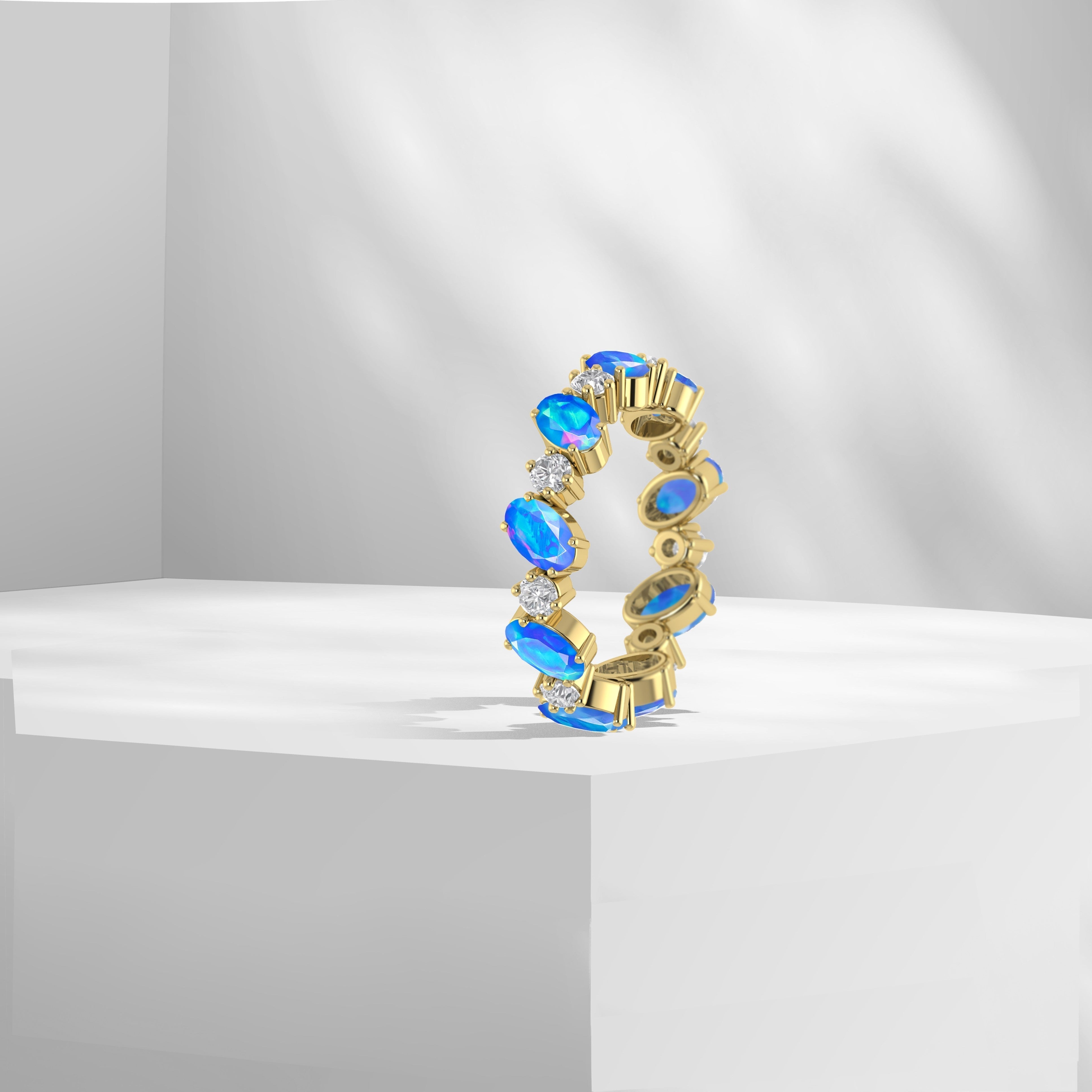 Blue Opal Oval Silver Ring