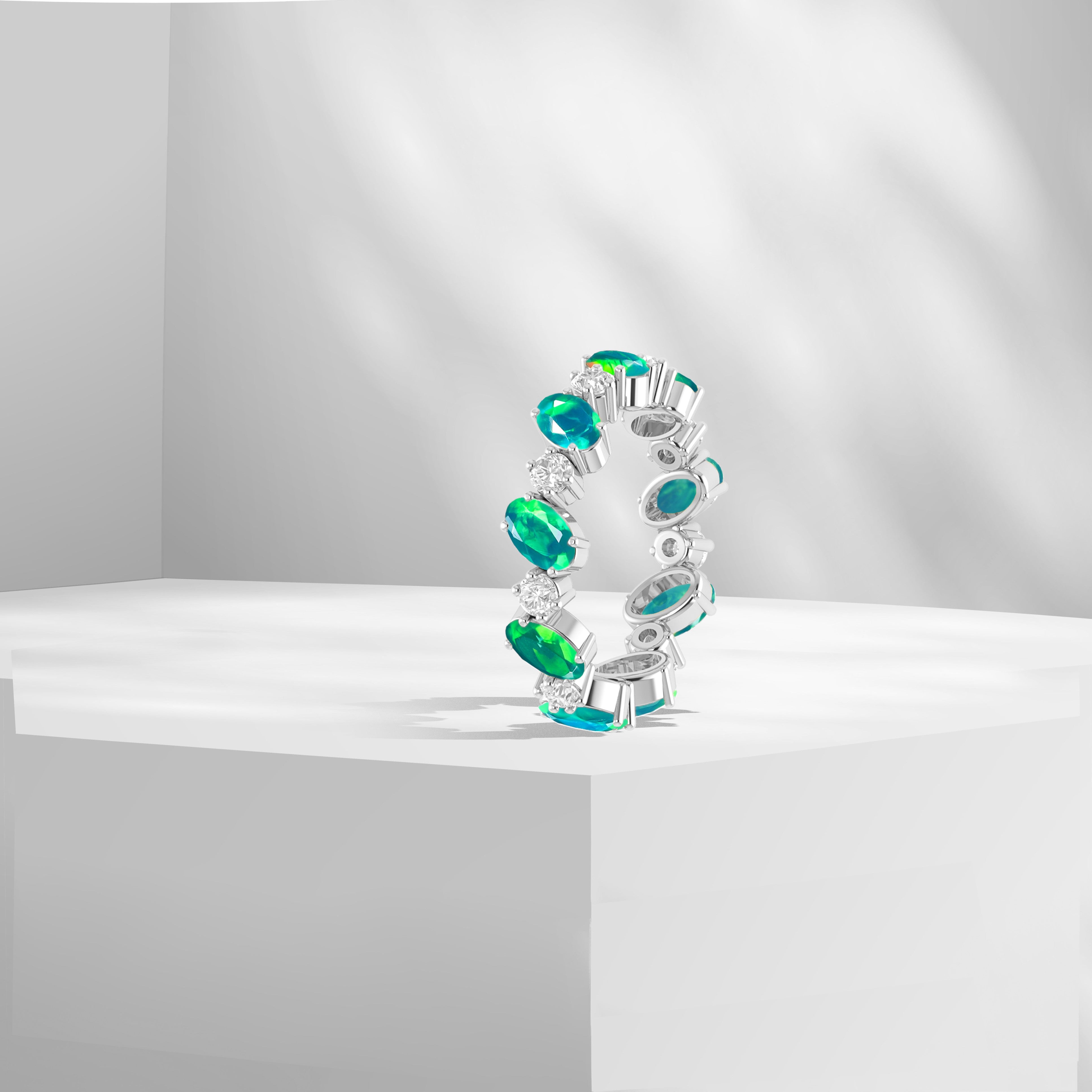 Black Fire Oval Faceted Opal Ring for Women
