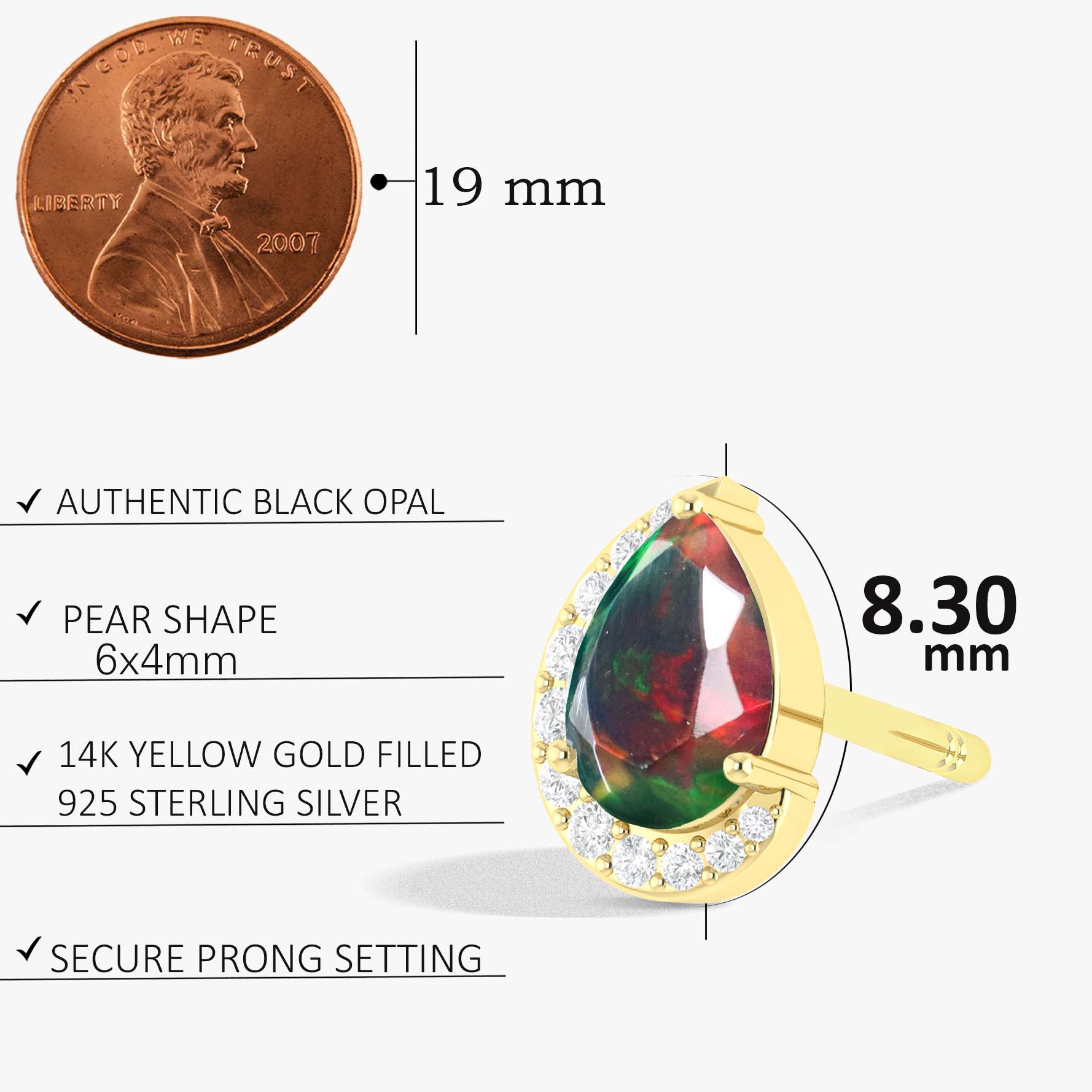 Black Ethiopian Opal Pear Design Stud Earring