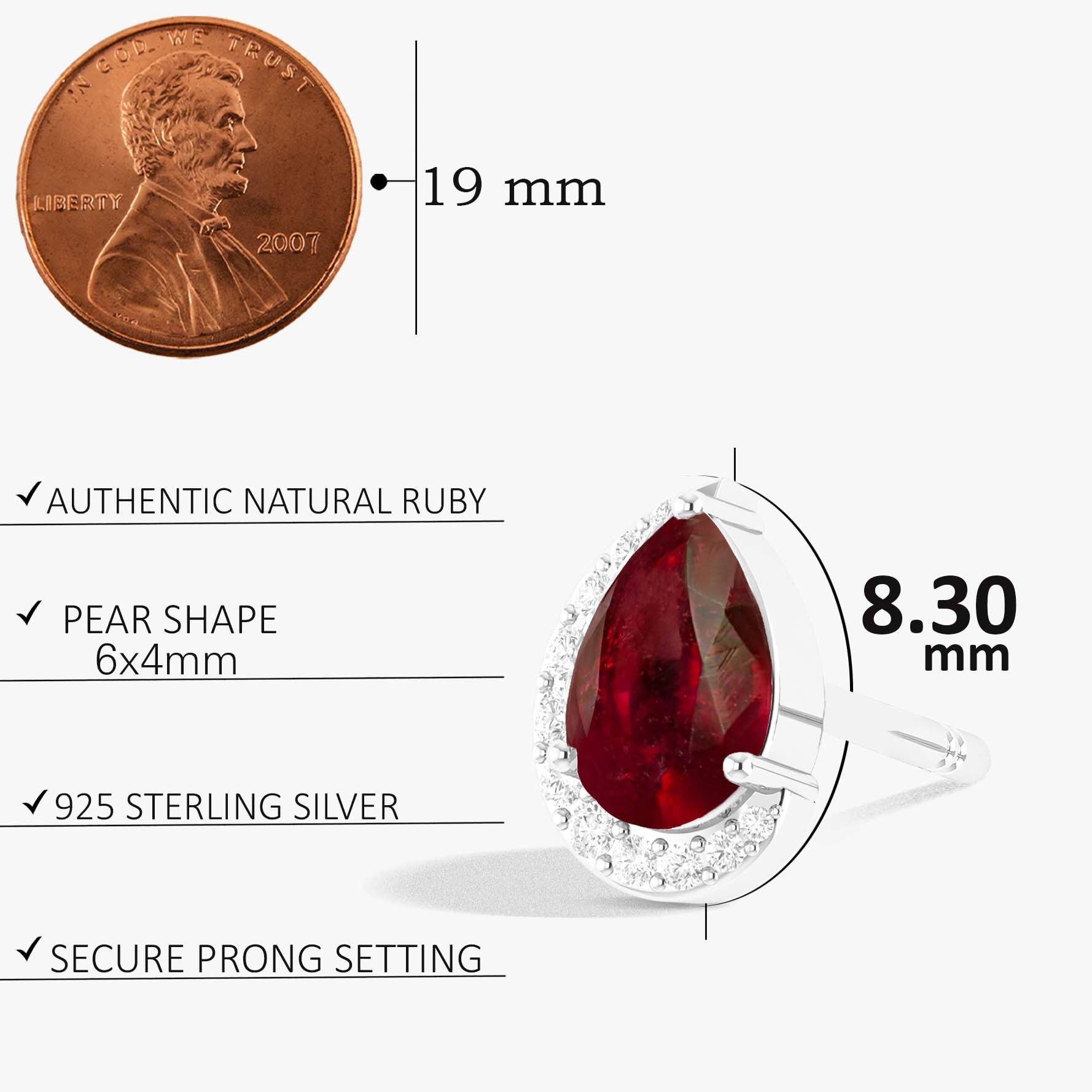 Red Ruby Gemstone Pear Design Stud Earring
