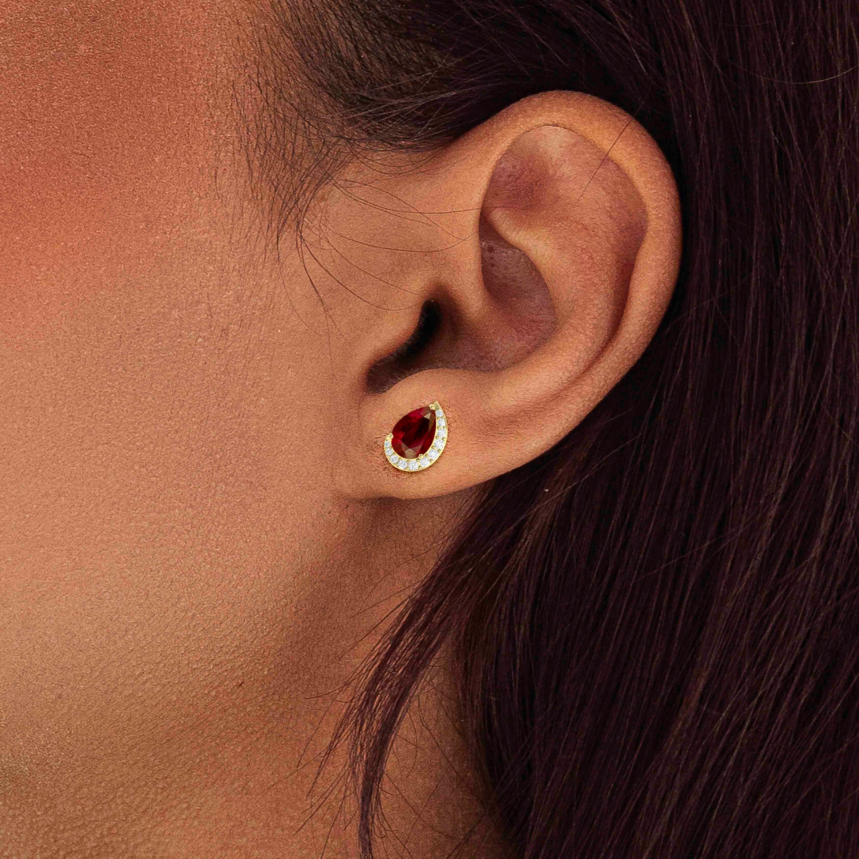 Red Ruby Gemstone Pear Design Stud Earring
