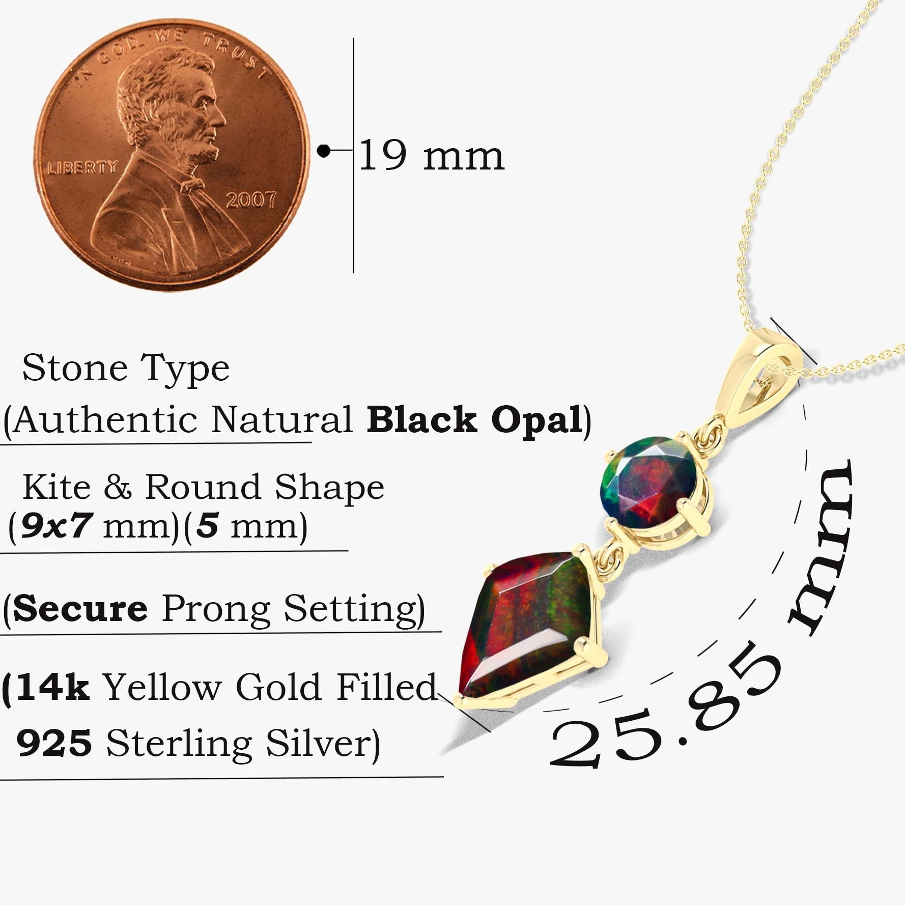 Kite and Round Fire Ethiopian opal pendant Gold chain necklace - Goodstone Jewels