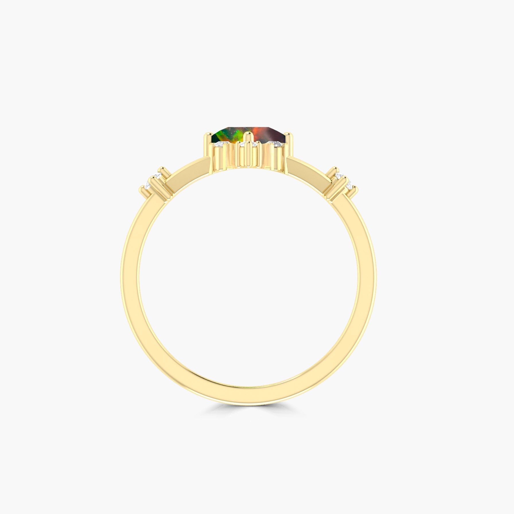 Kite Shape Natural Black Opal with White Zircon Designer Wedding Ring - Goodstone Jewels