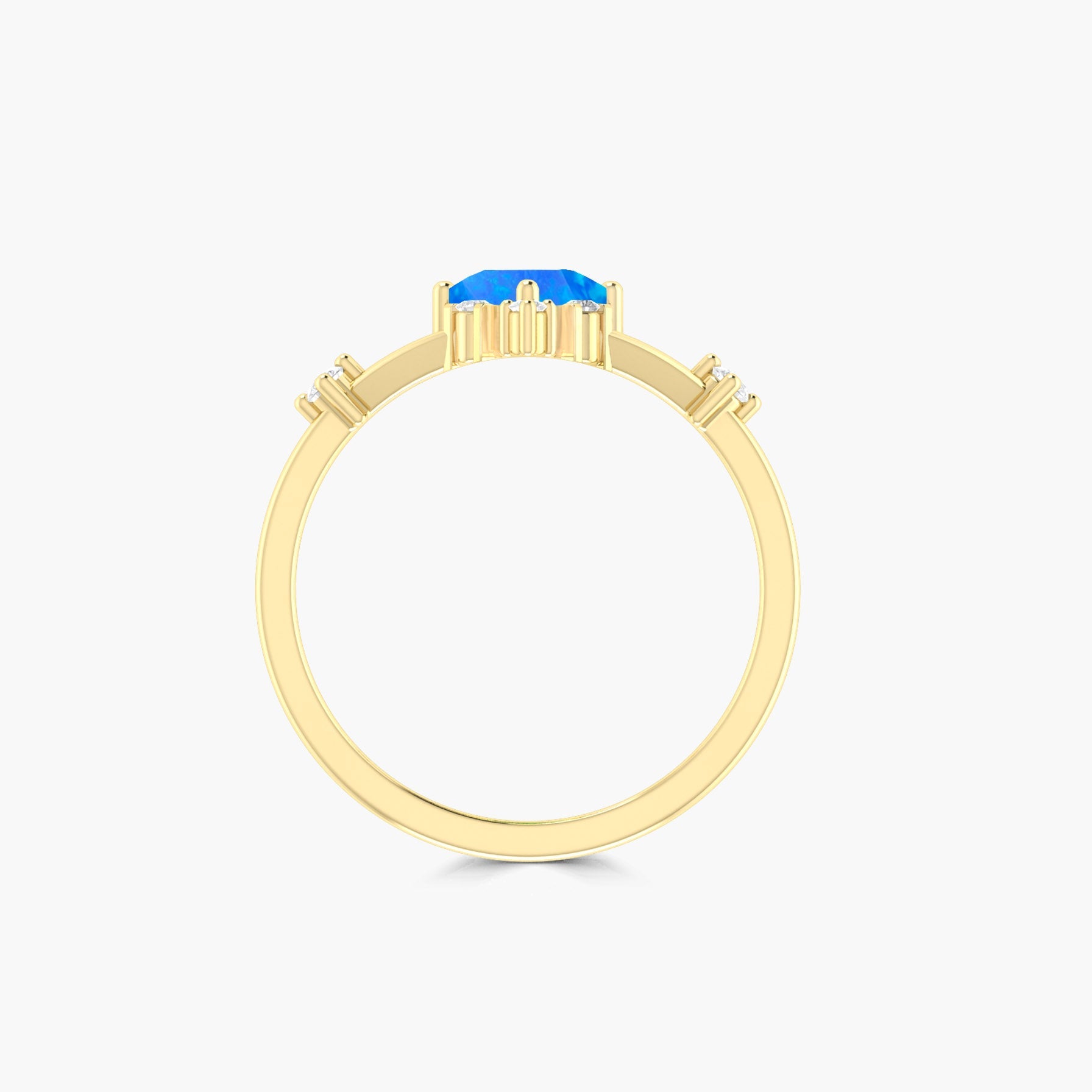 Kite Shape Natural Blue Opal with White Zircon Designer Wedding Ring - Goodstone Jewels