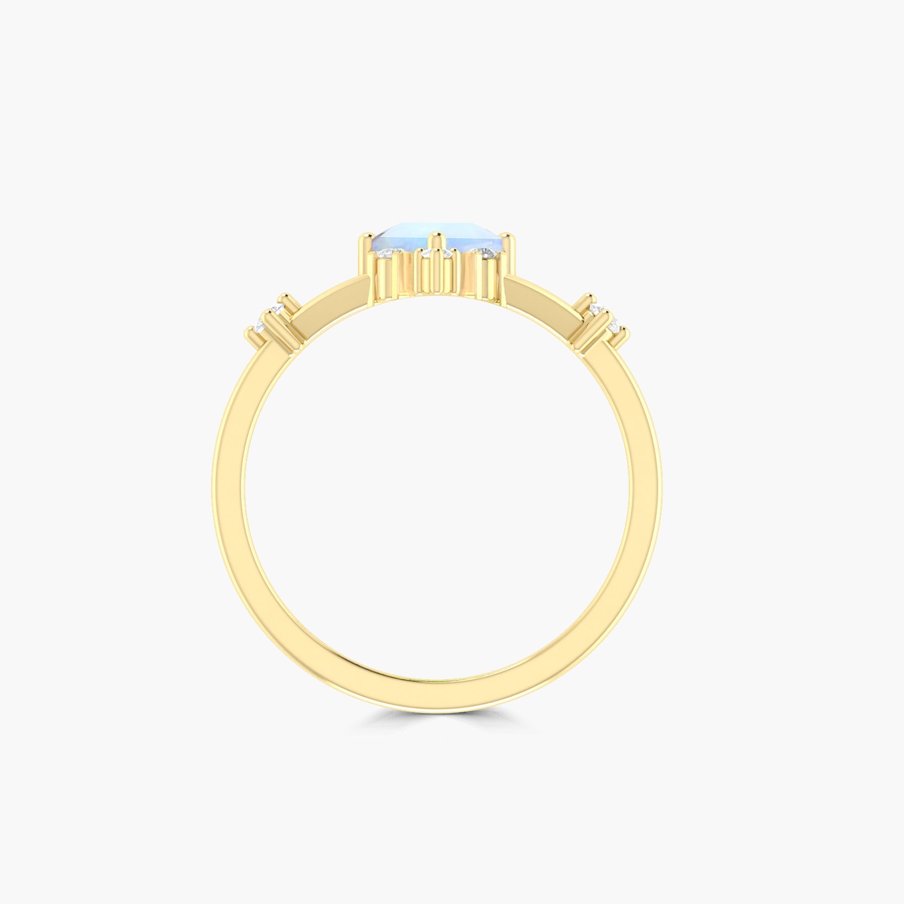 Kite Shape Natural Moonstone with White Zircon Designer Wedding Ring - Goodstone Jewels