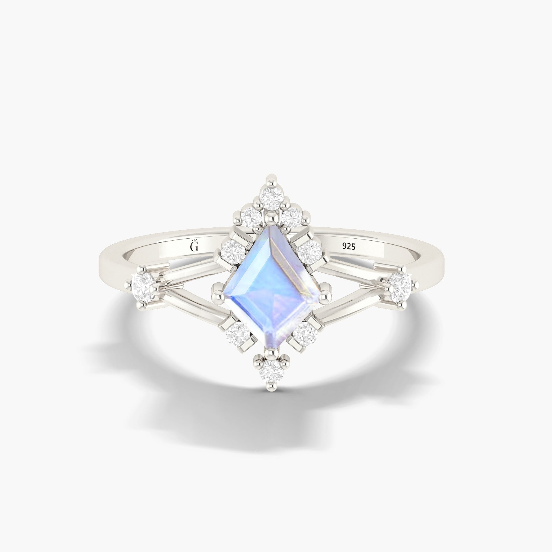 Kite Shape Natural Moonstone with White Zircon Designer Wedding Ring - Goodstone Jewels