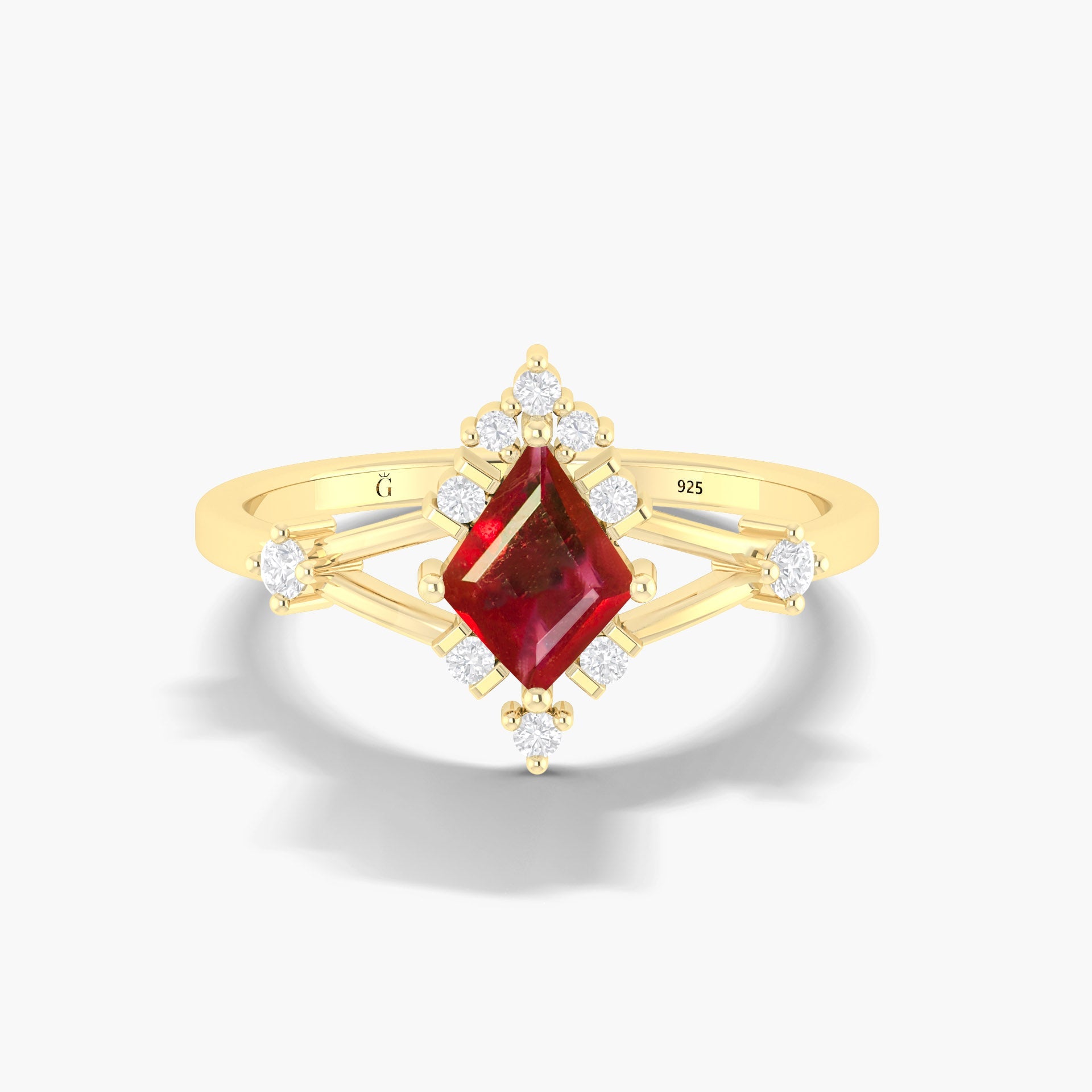 Kite Shape Natural Ruby with White Zircon Designer Wedding Ring - Goodstone Jewels