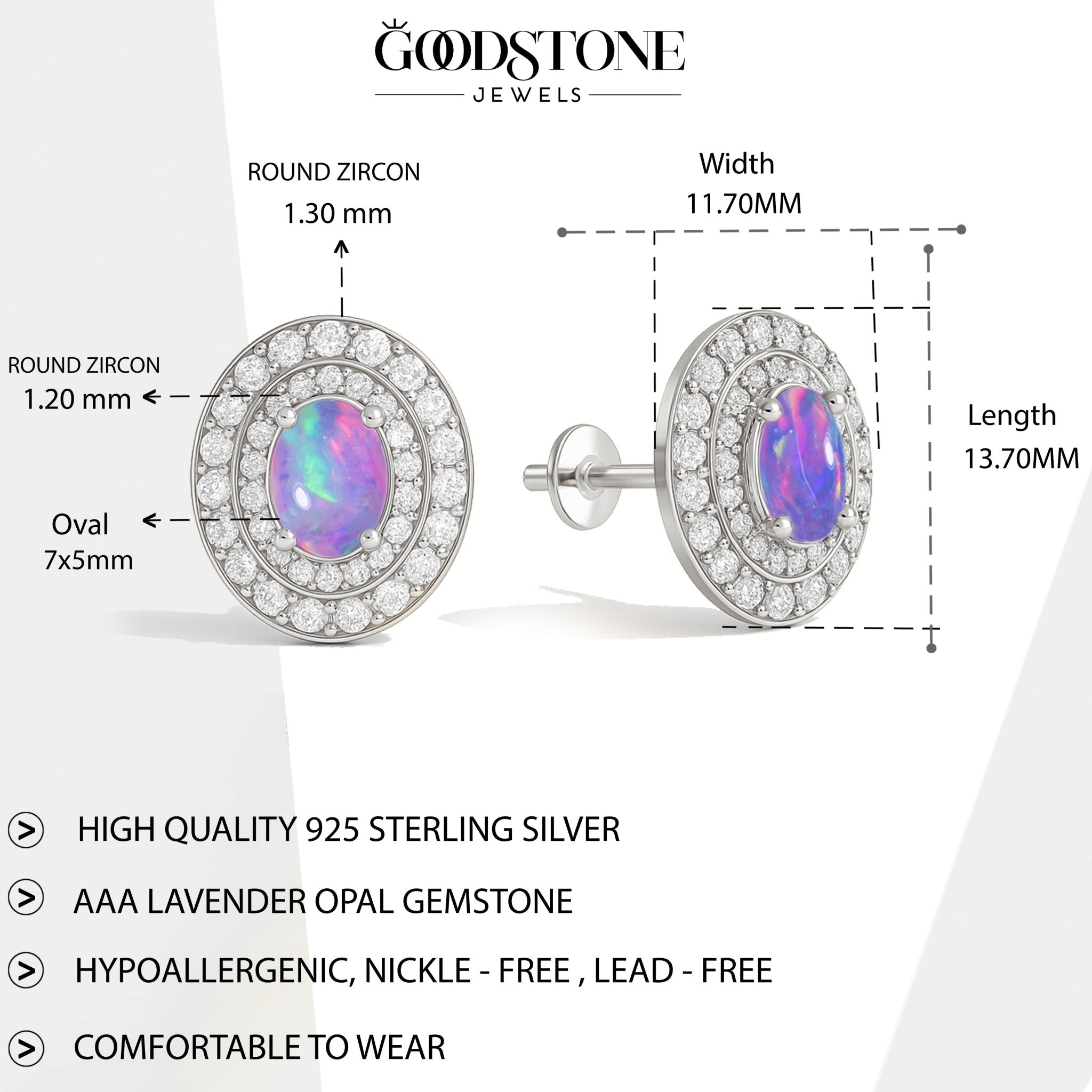 Lavender AAA Opal Push Back Stud Earrings for Her - Goodstone Jewels
