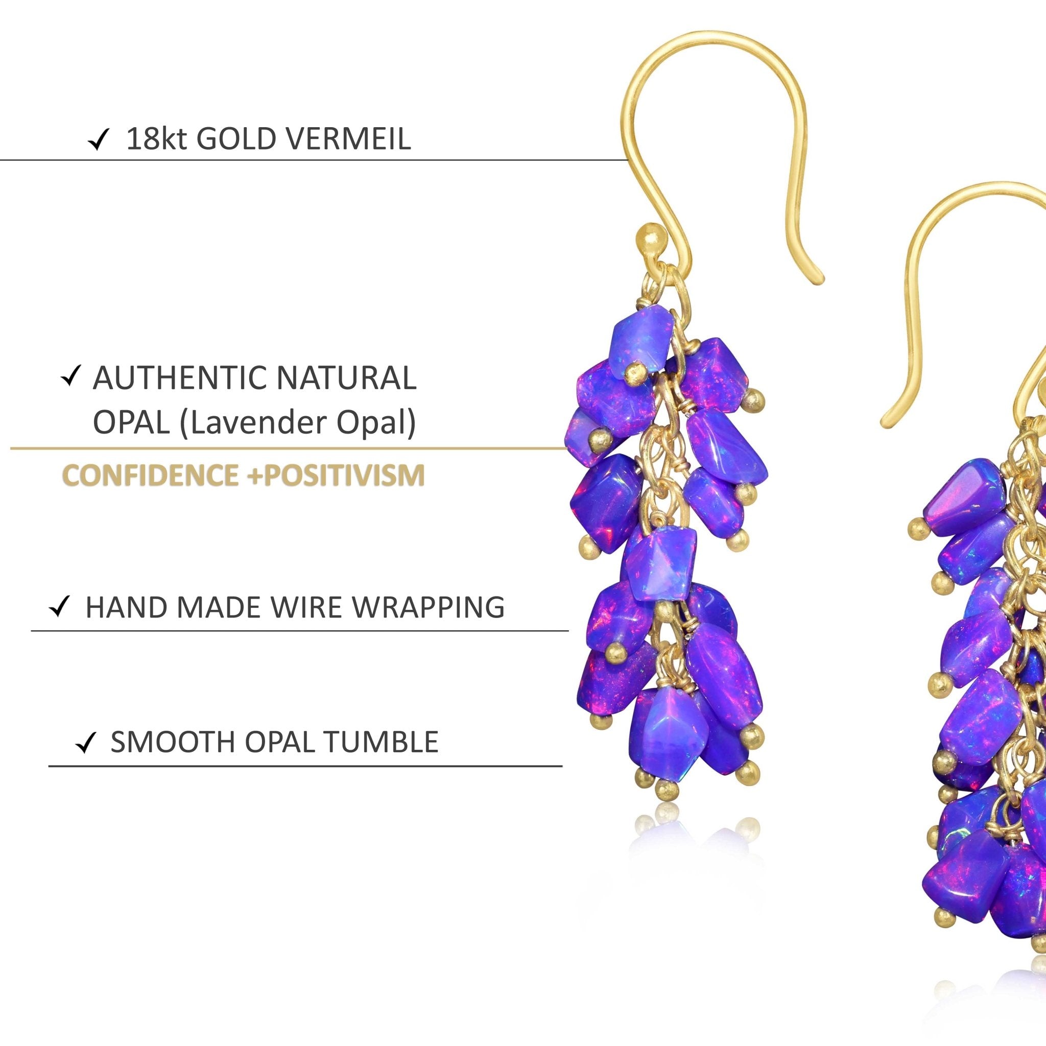 Lavender fire Ethiopian opal tumble cluster dangle earrings - Goodstone Jewels