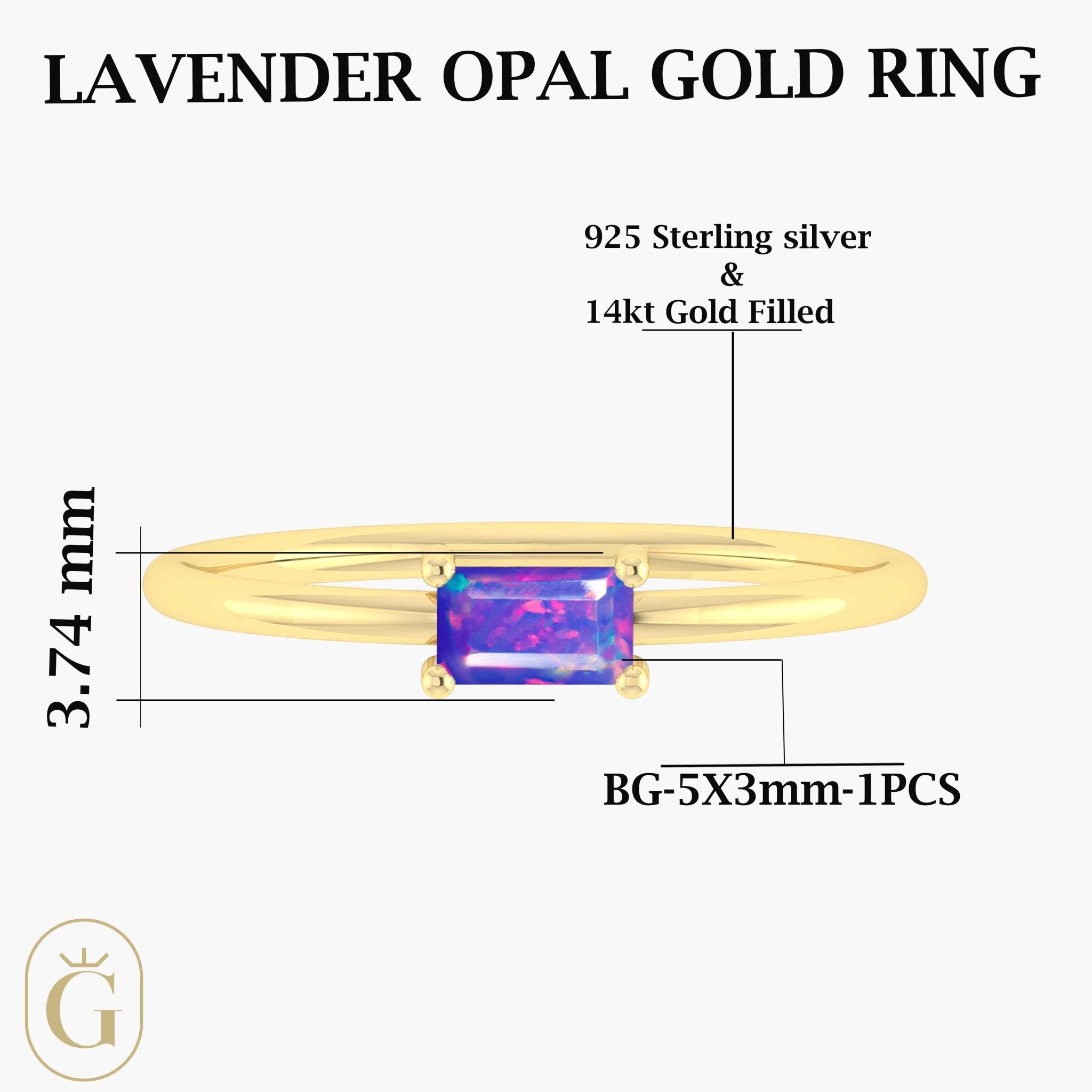Lavender Fire Opal Baguette Gemstone Minimalist Ring - Goodstone Jewels