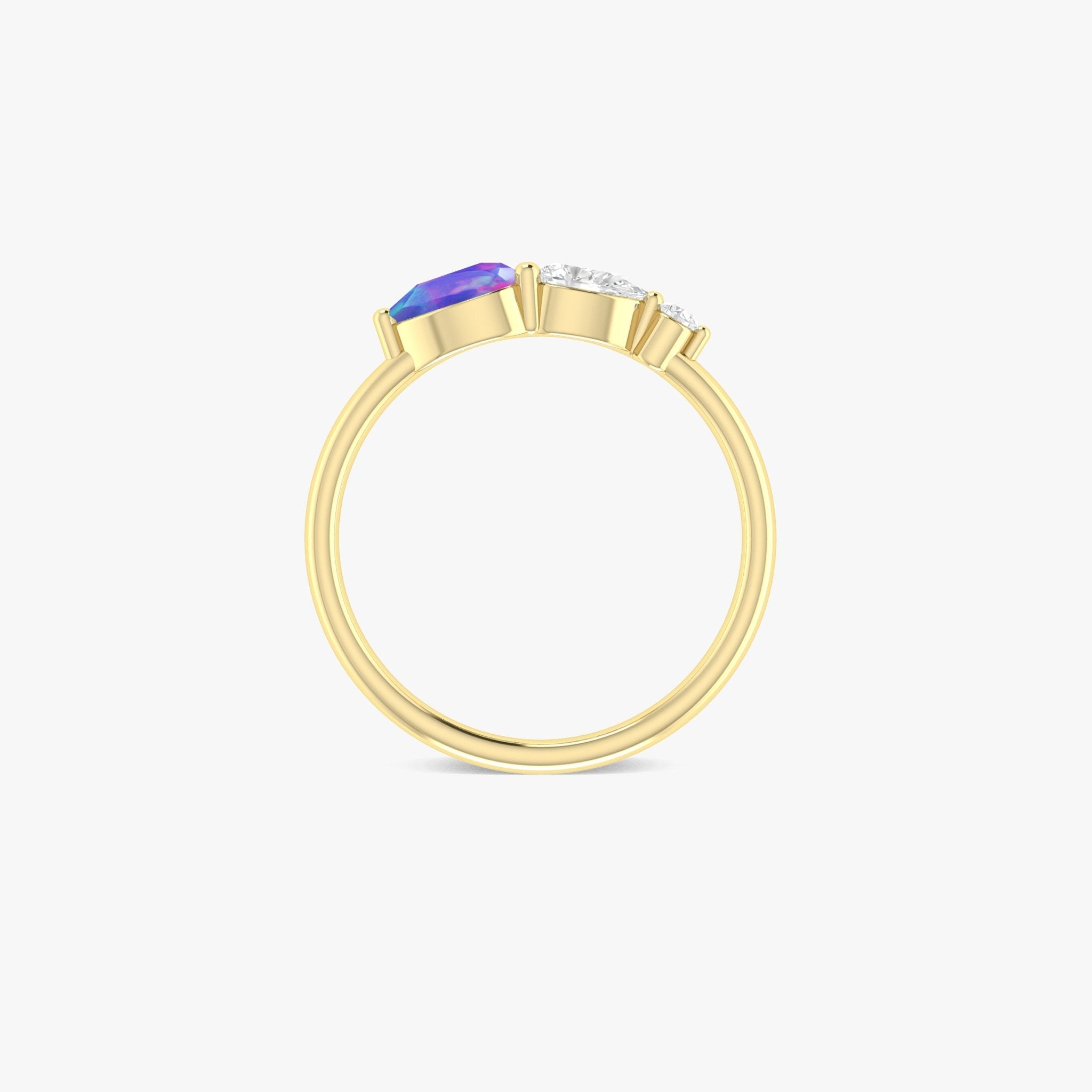 Lavender Fire Opal Pear Three Stone Ring - Goodstone Jewels