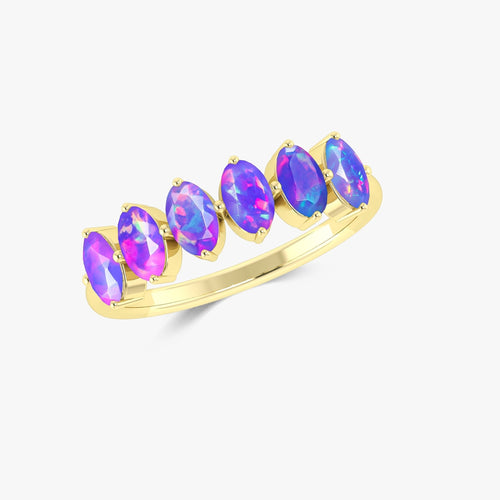 Purple Fire Oval Shape Opal Gemstone Ring