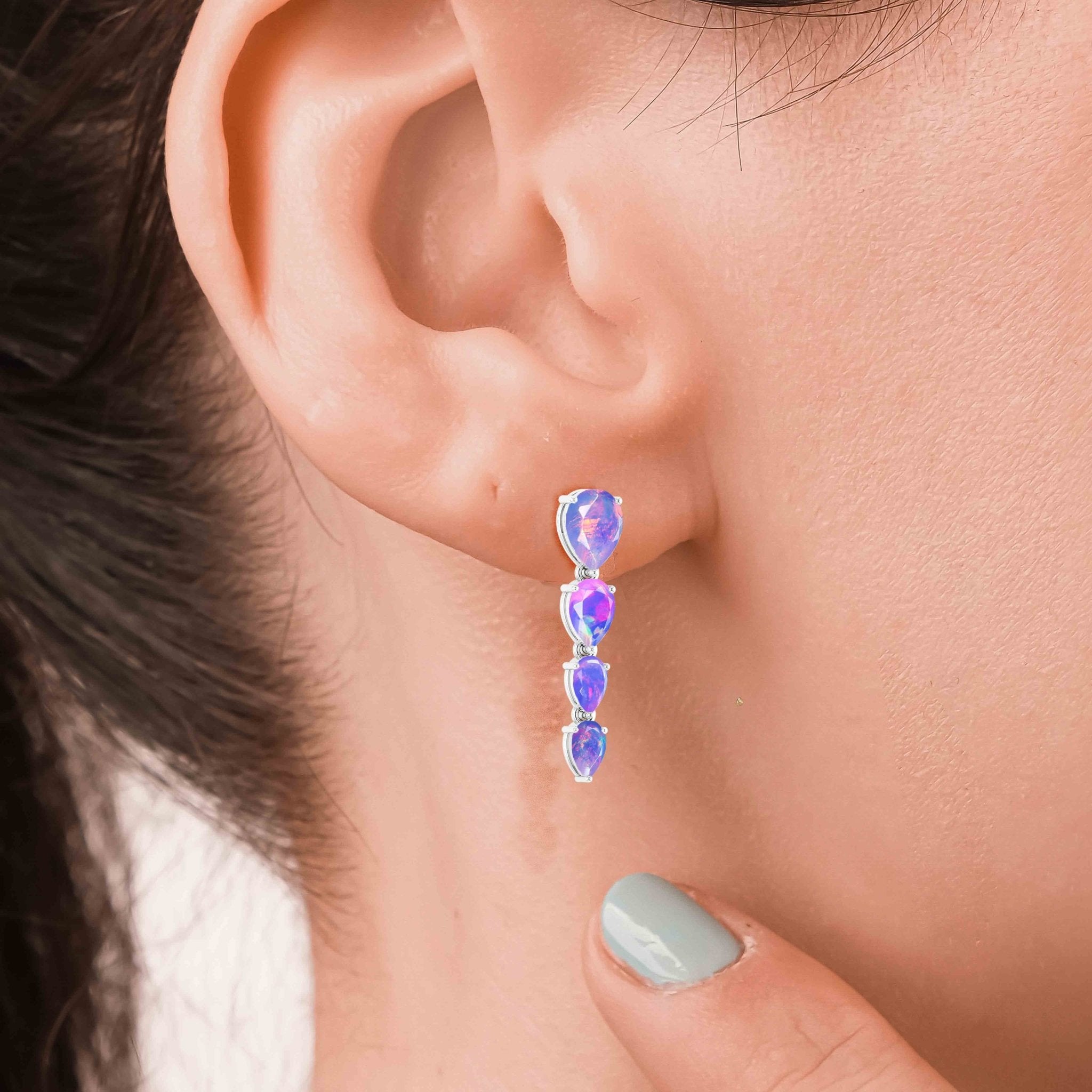Lavender Multifire Opal Pear Drop Earrings - Goodstone Jewels