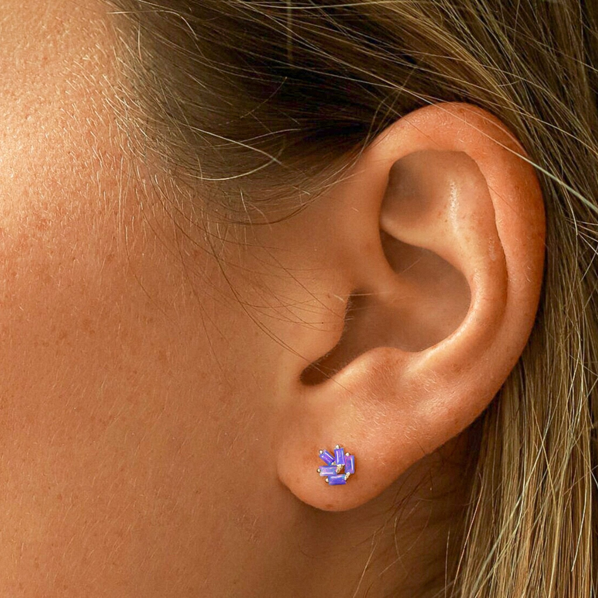 Lavender Opal Baguette Stone Stud Earring - Goodstone Jewels