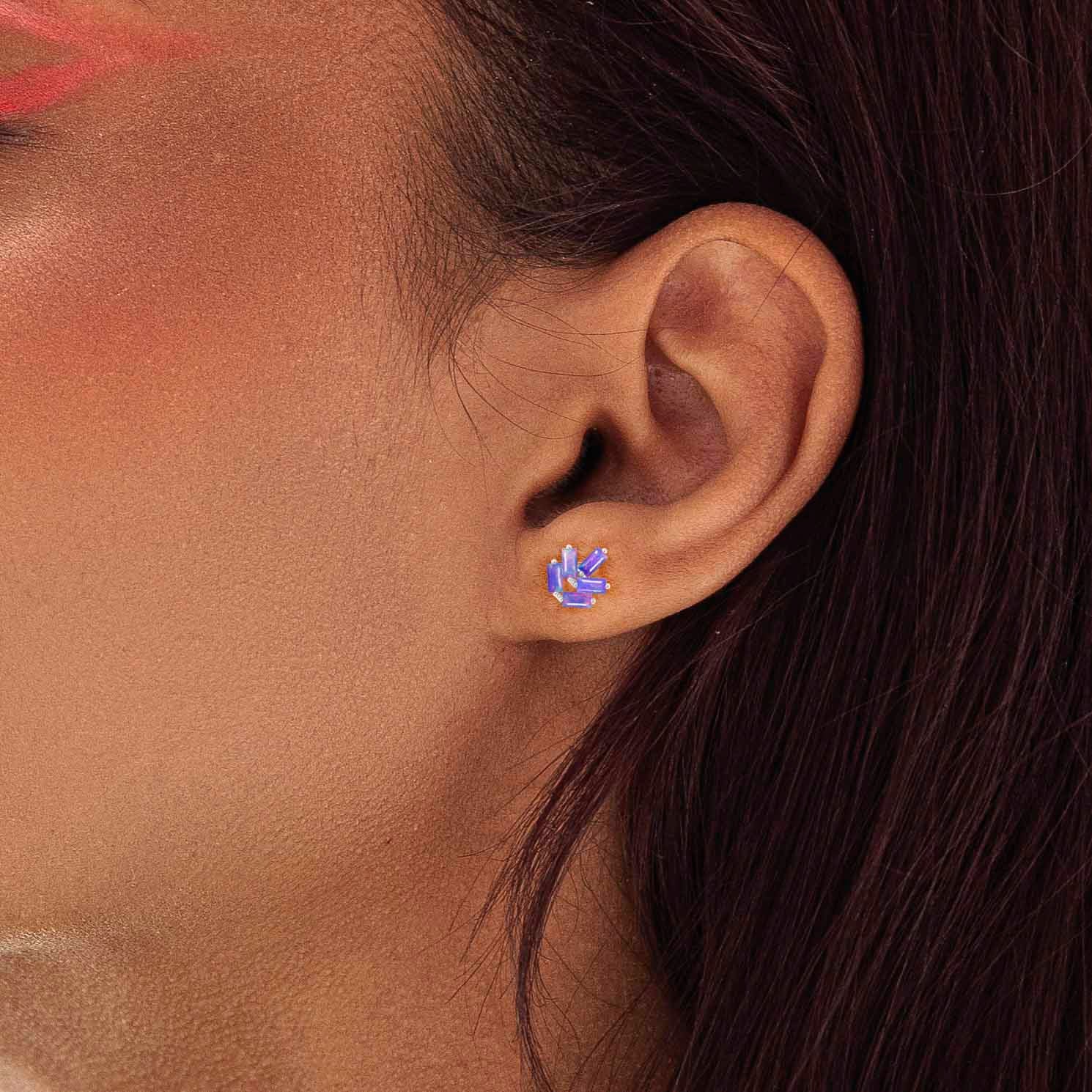 Lavender Opal Baguette Stone Stud Earring - Goodstone Jewels