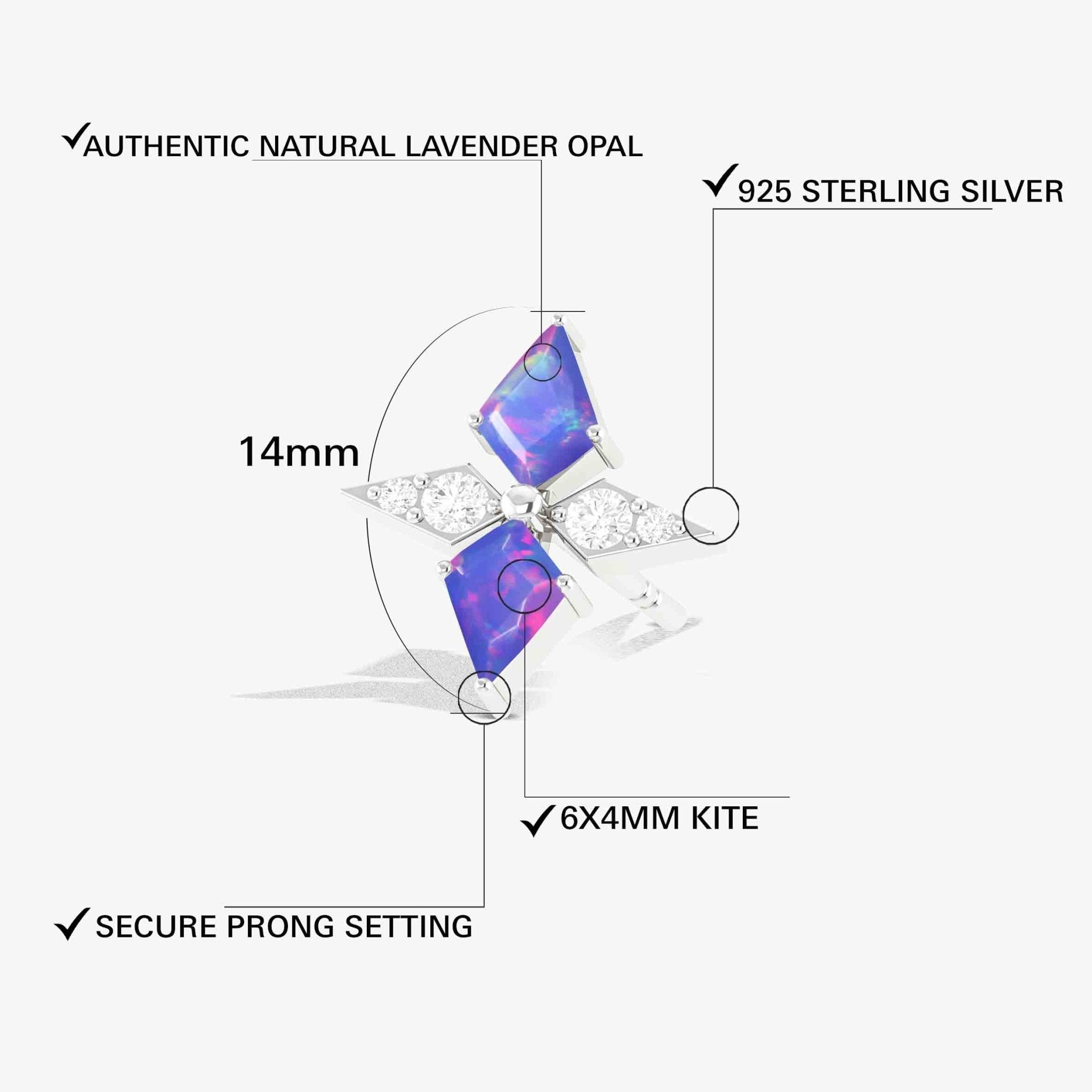 Lavender Opal Dual Kite Gemstone Floral Stud Earrings - Goodstone Jewels